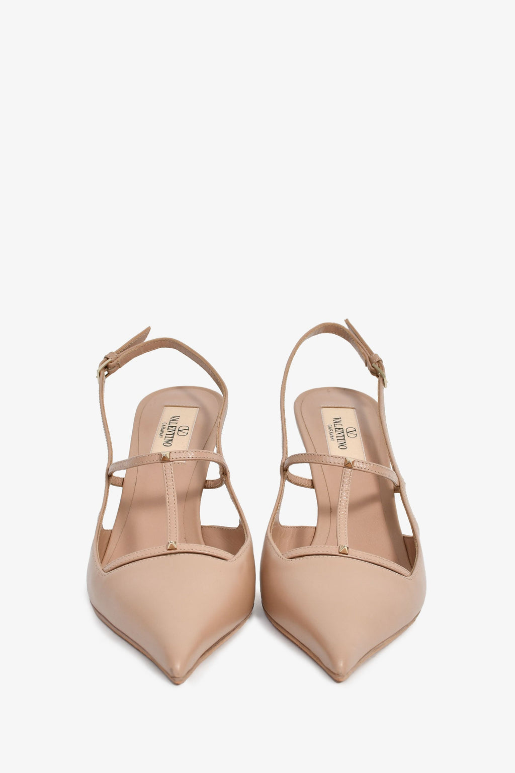 Valentino Beige Leather Rockstud 'Wispy' Slingback Heels Size 36.5