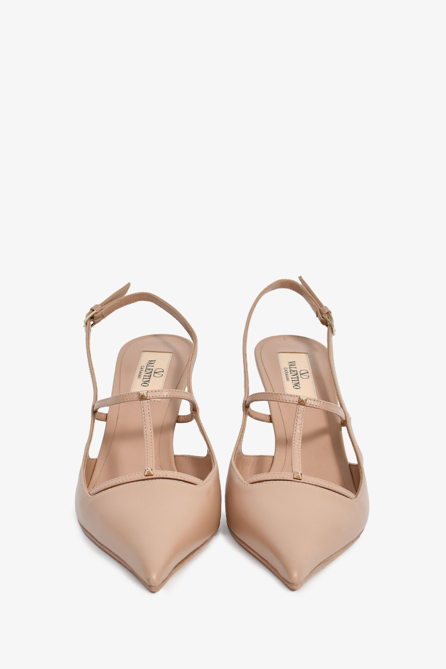 Valentino Beige Leather Rockstud 'Wispy' Slingback Heels Size 36.5