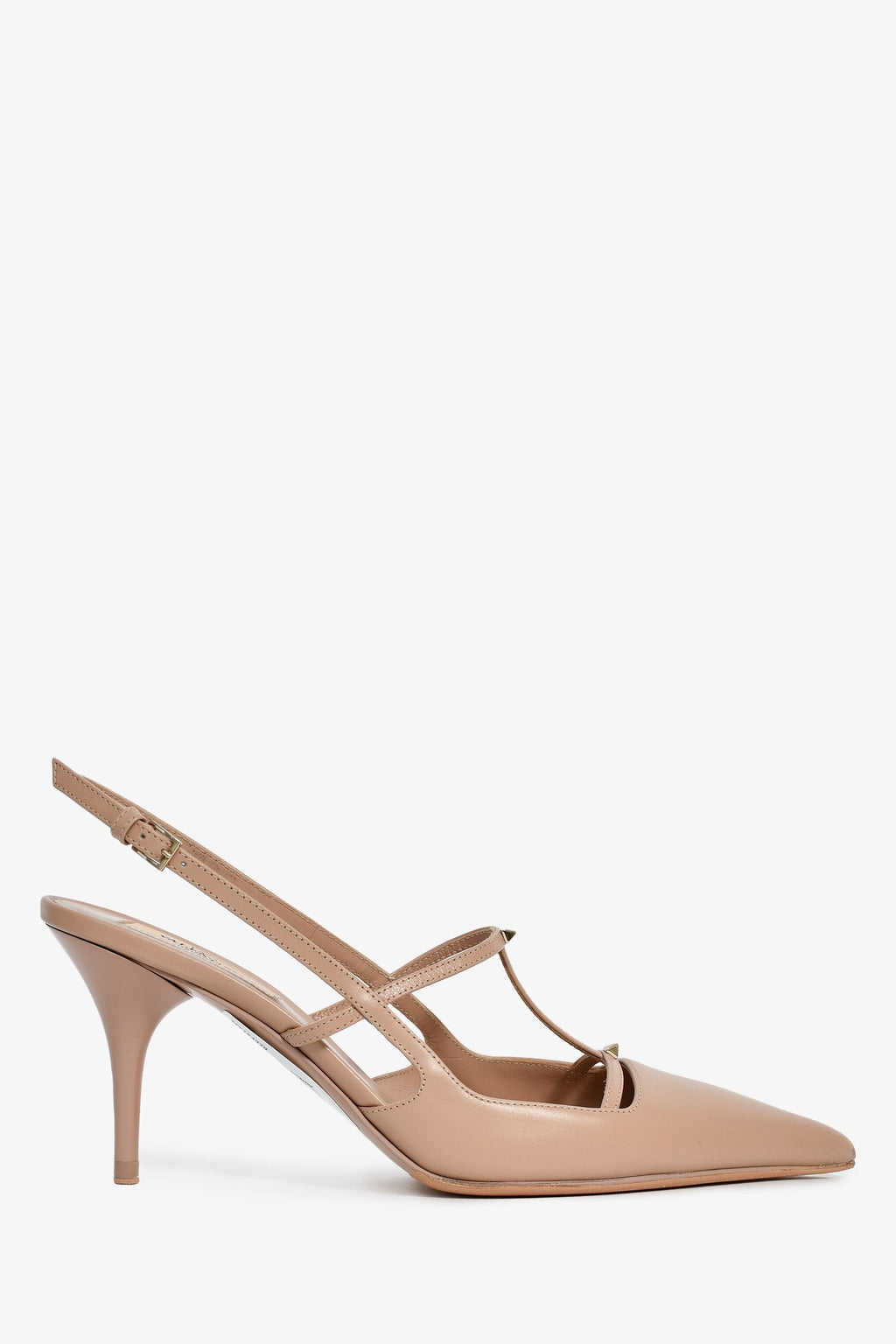 Valentino Beige Leather Rockstud 'Wispy' Slingback Heels Size 36.5
