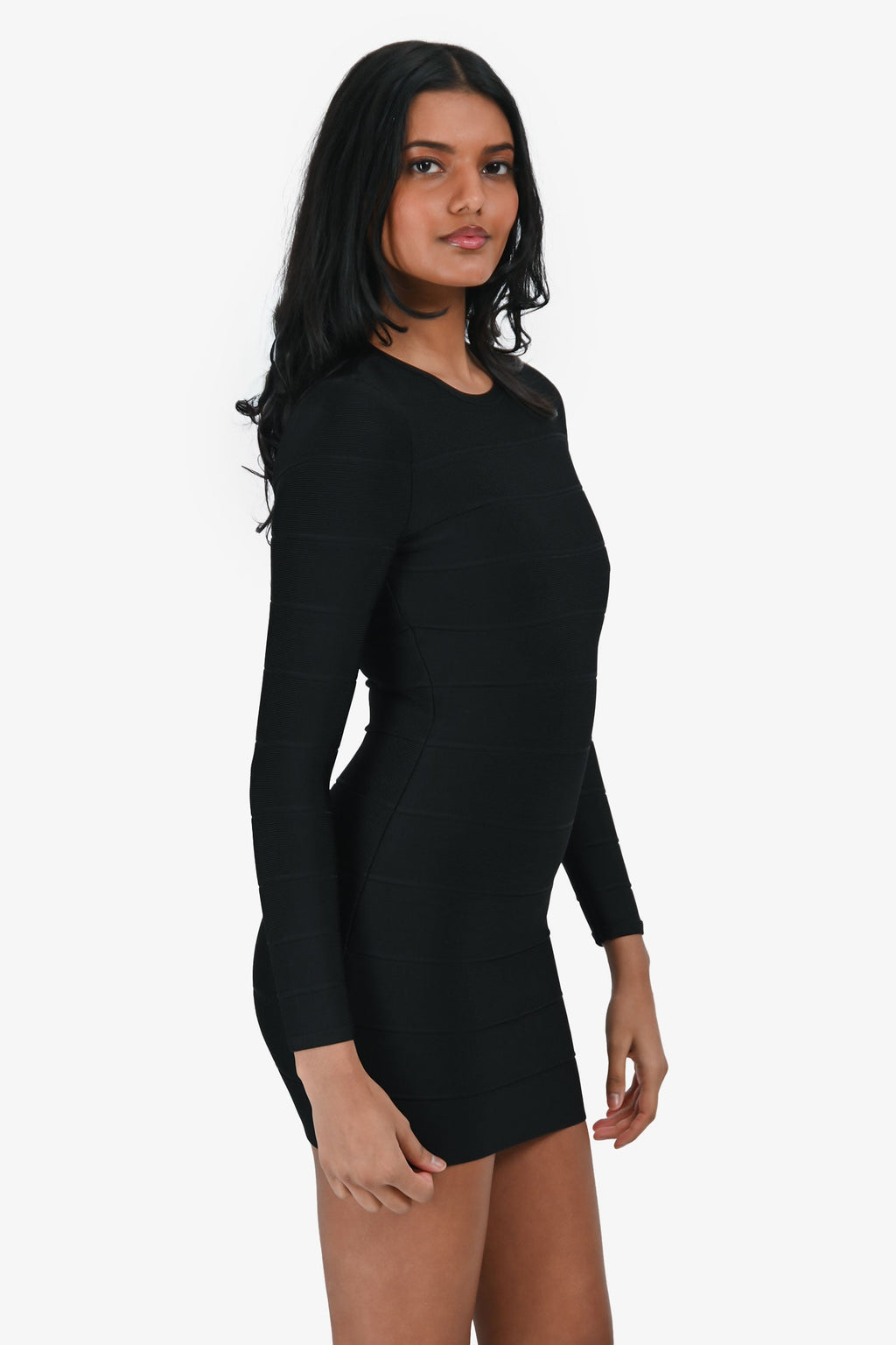 Hervé Léger Black Bandage Mini Sheath Long Sleeve Dress Size XS