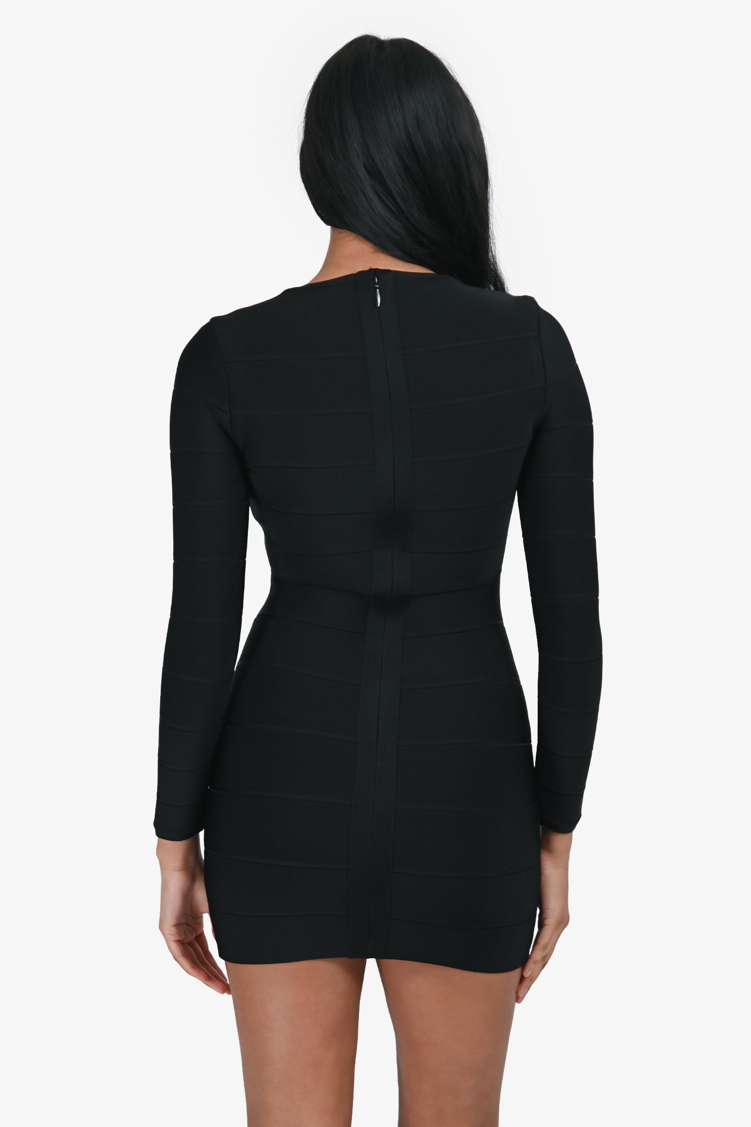 Hervé Léger Black Bandage Mini Sheath Long Sleeve Dress Size XS