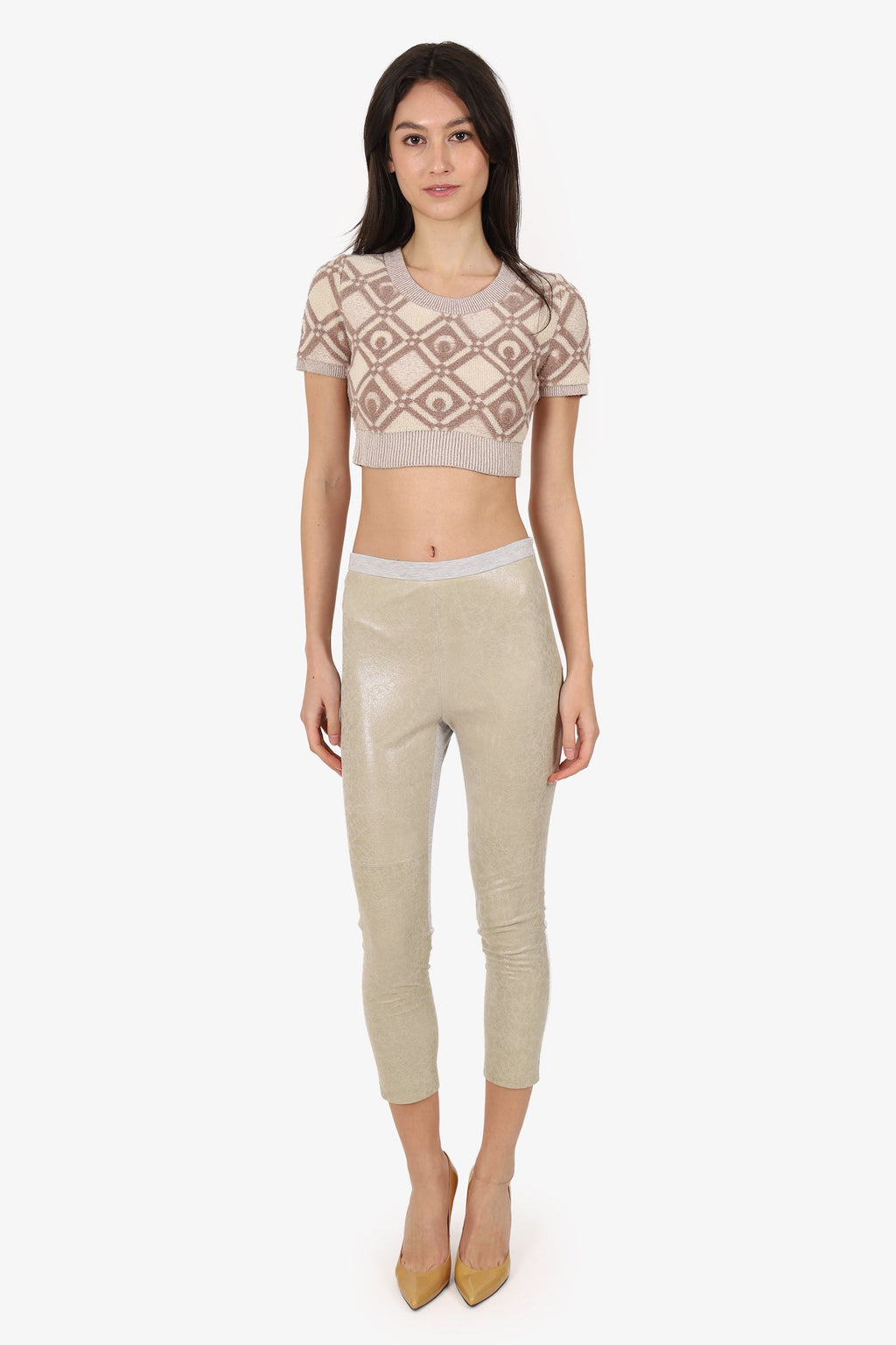 Fabiana Filippi Beige/Grey Suede Leggings Estimated Size S
