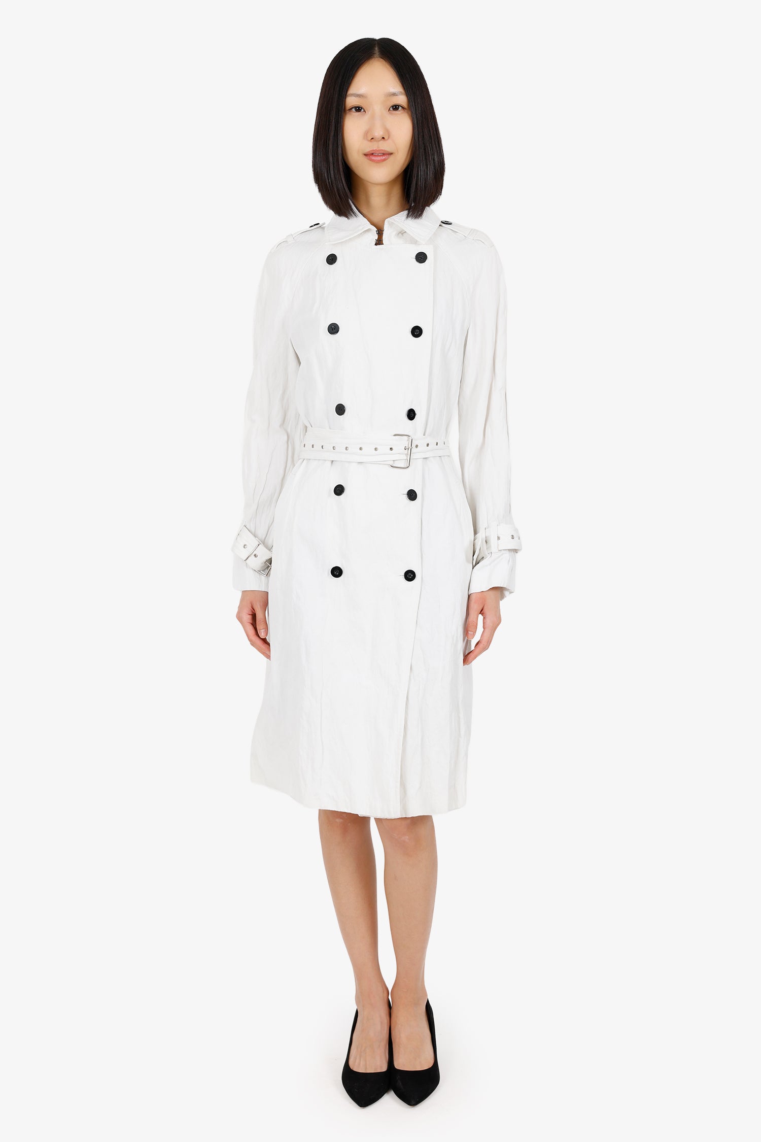 Arthur Mendonca White Crinkle Trench Coat Size 4