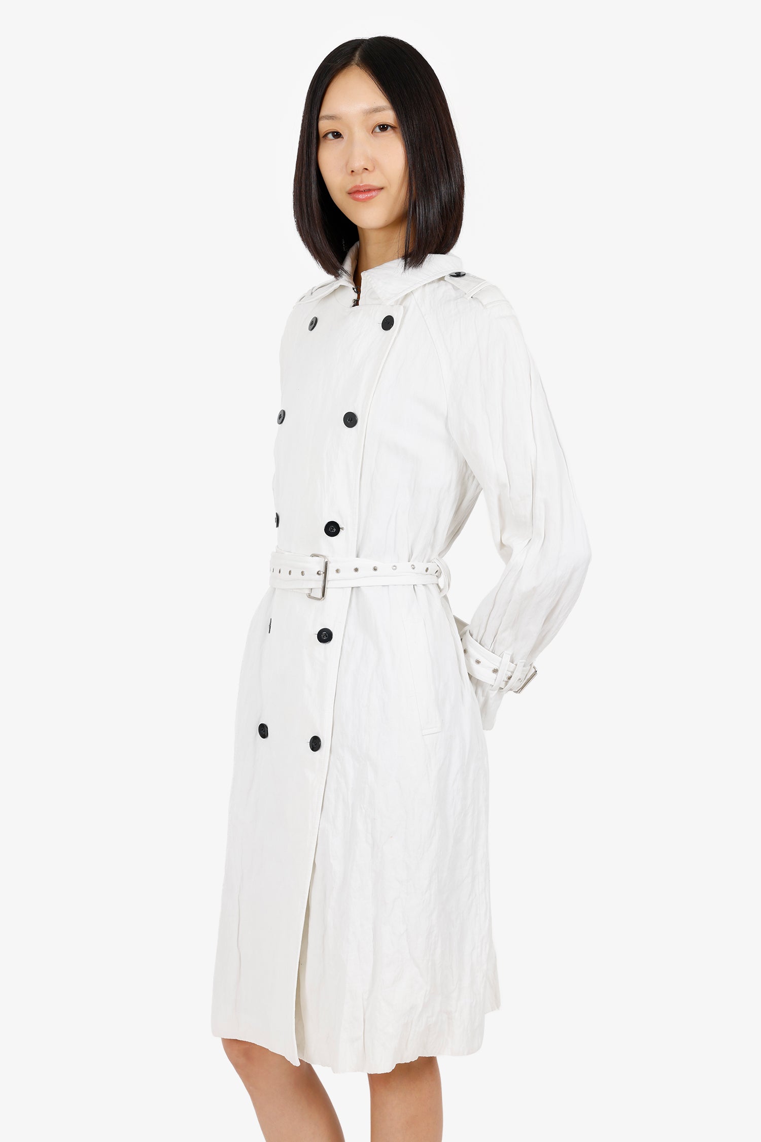 Arthur Mendonca White Crinkle Trench Coat Size 4