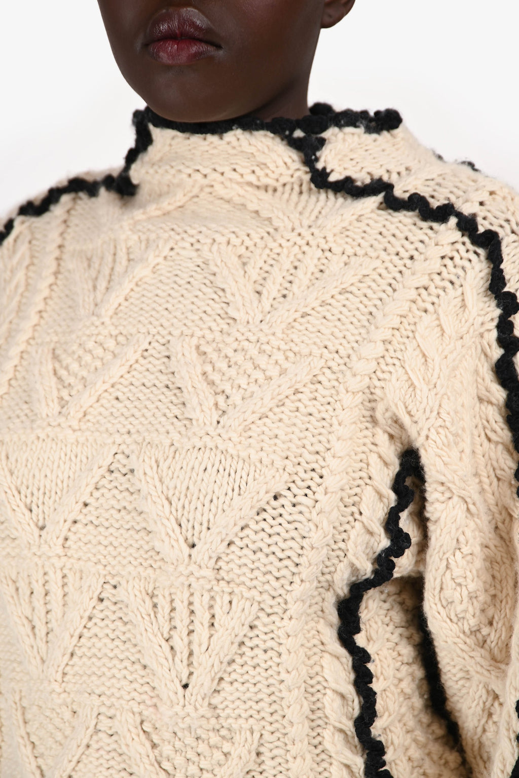 Sea New York Cream/Navy Trim Wool Sweater Size L