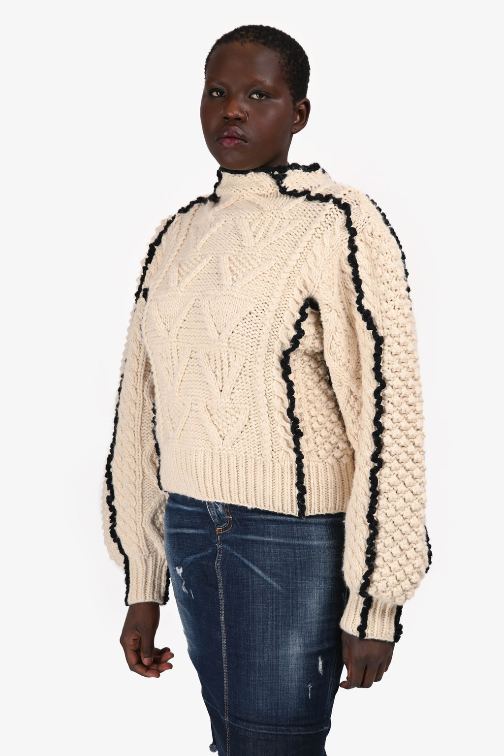 Sea New York Cream/Navy Trim Wool Sweater Size L