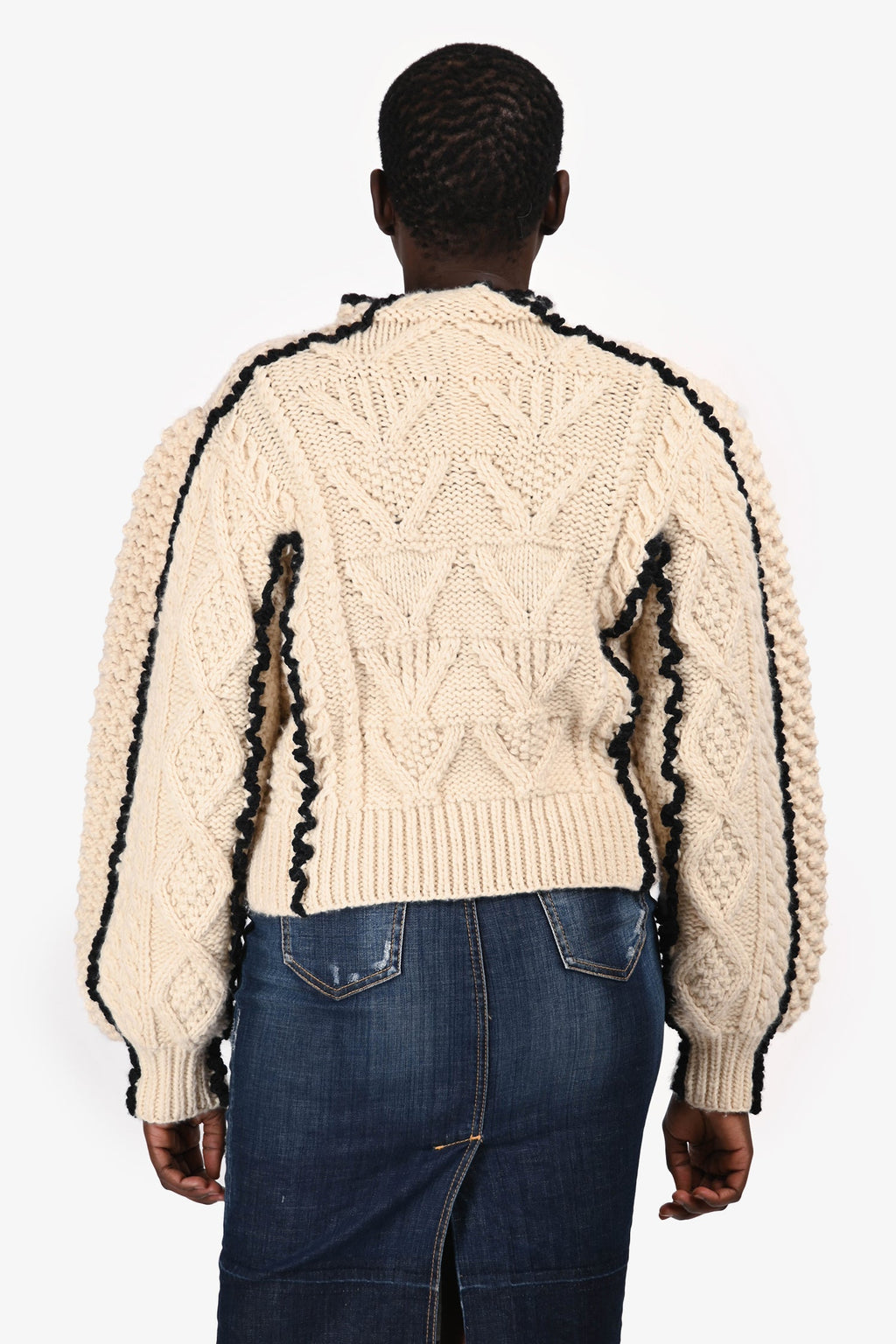 Sea New York Cream/Navy Trim Wool Sweater Size L
