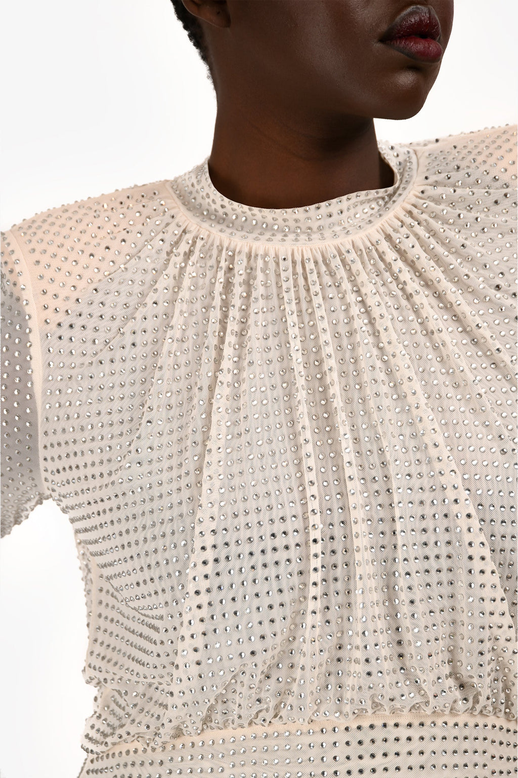 Self-Portrait Cream Rhinestone Mockneck Long Sleeve Maxi Dress Size 10