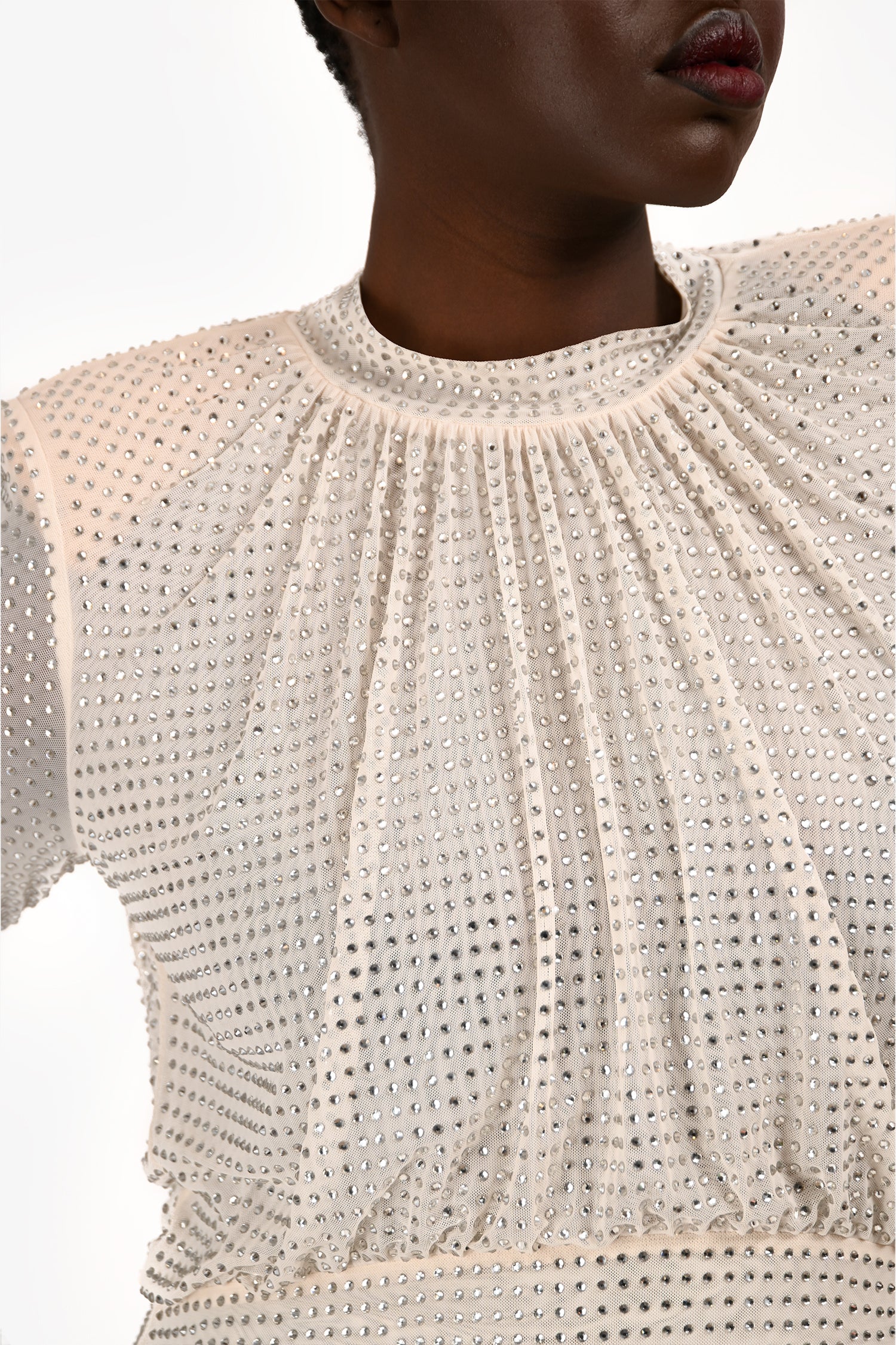 Self-Portrait Cream Rhinestone Mockneck Long Sleeve Maxi Dress Size 10