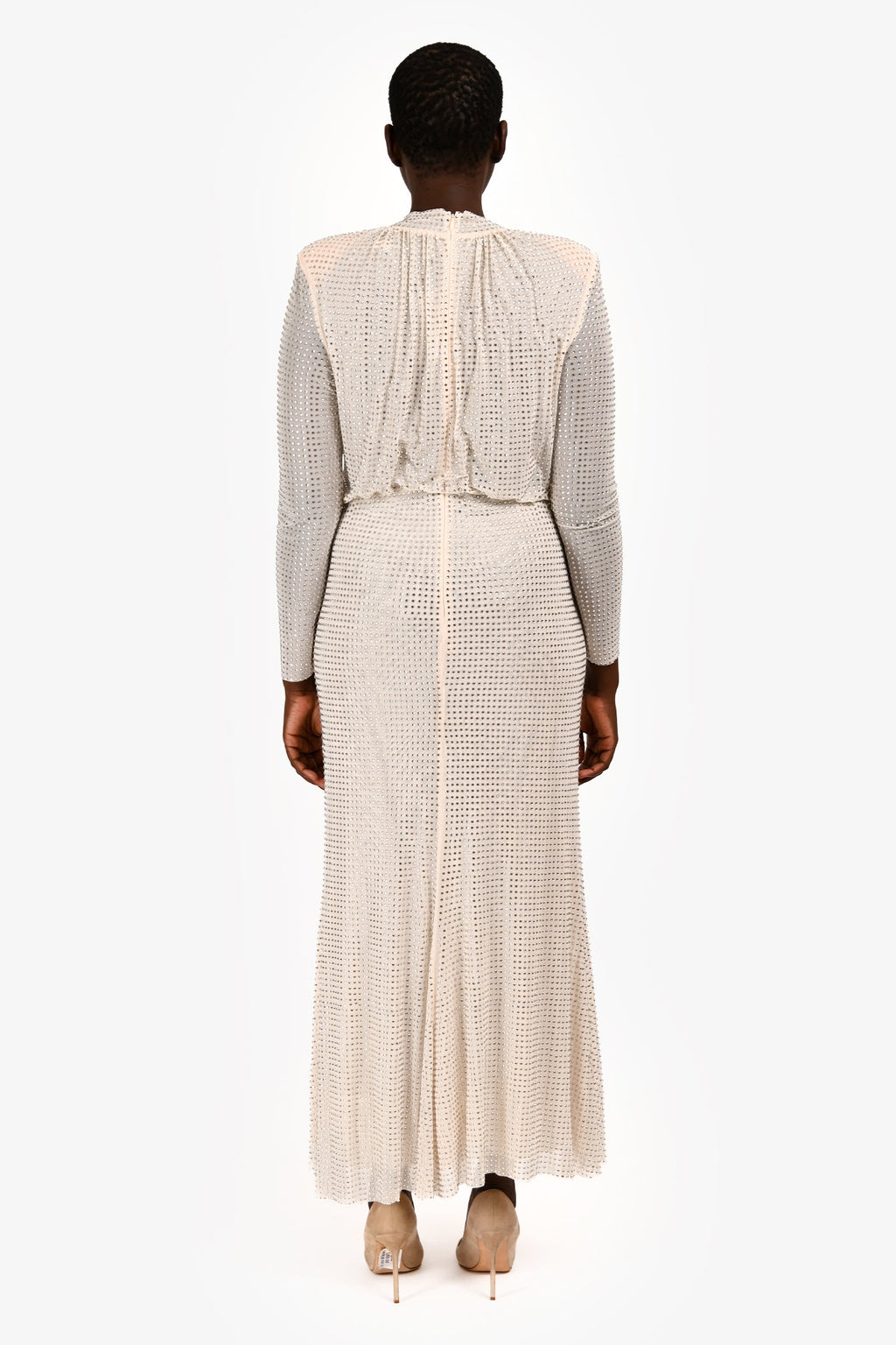 Self-Portrait Cream Rhinestone Mockneck Long Sleeve Maxi Dress Size 10
