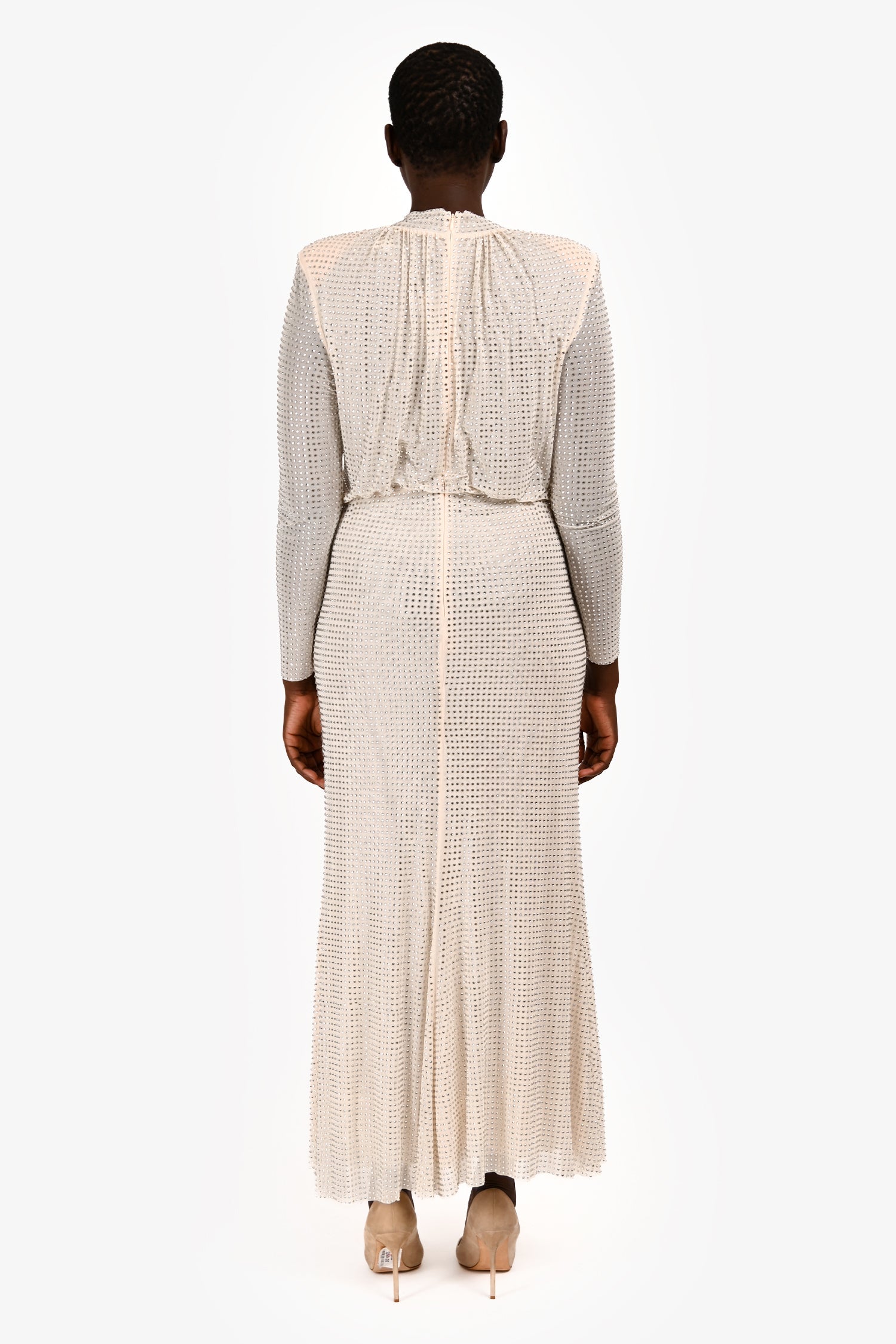 Self-Portrait Cream Rhinestone Mockneck Long Sleeve Maxi Dress Size 10