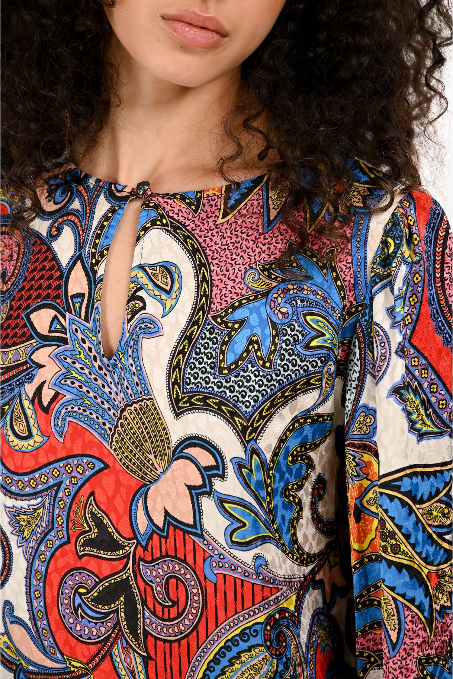 Etro Blue/Red Printed Silk Kaftan Dress Size 44