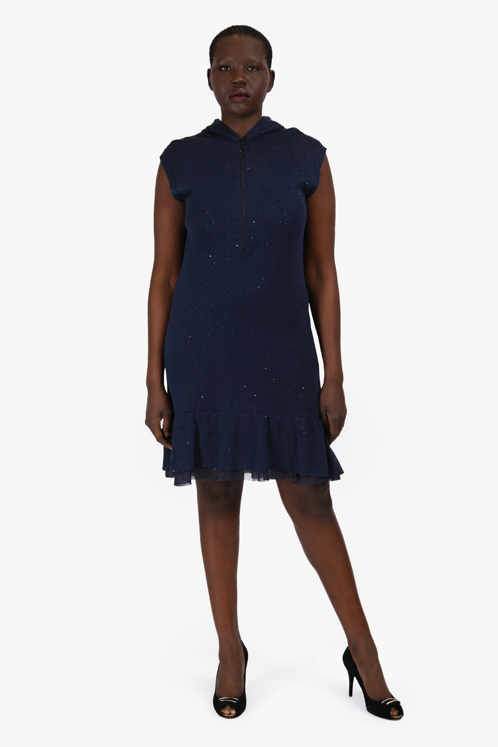 Brunello Cucinelli Navy Knit Zip Sleeveless Dress Size L