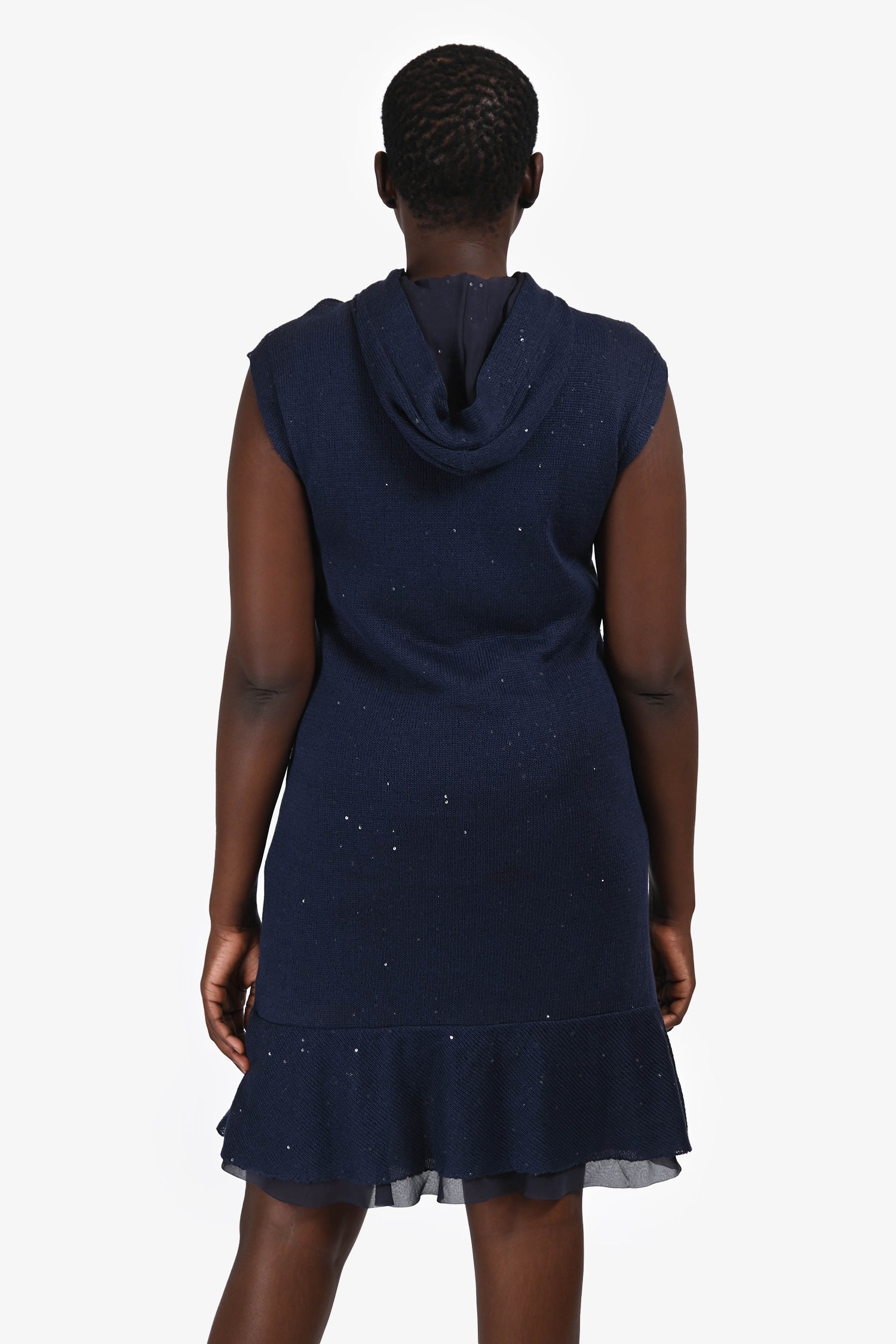 Brunello Cucinelli Navy Knit Zip Sleeveless Dress Size L
