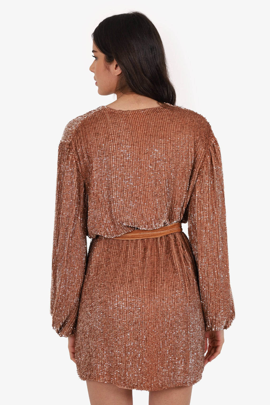 Retrofete Bronze Sequin Wrap Mini Dress Size S