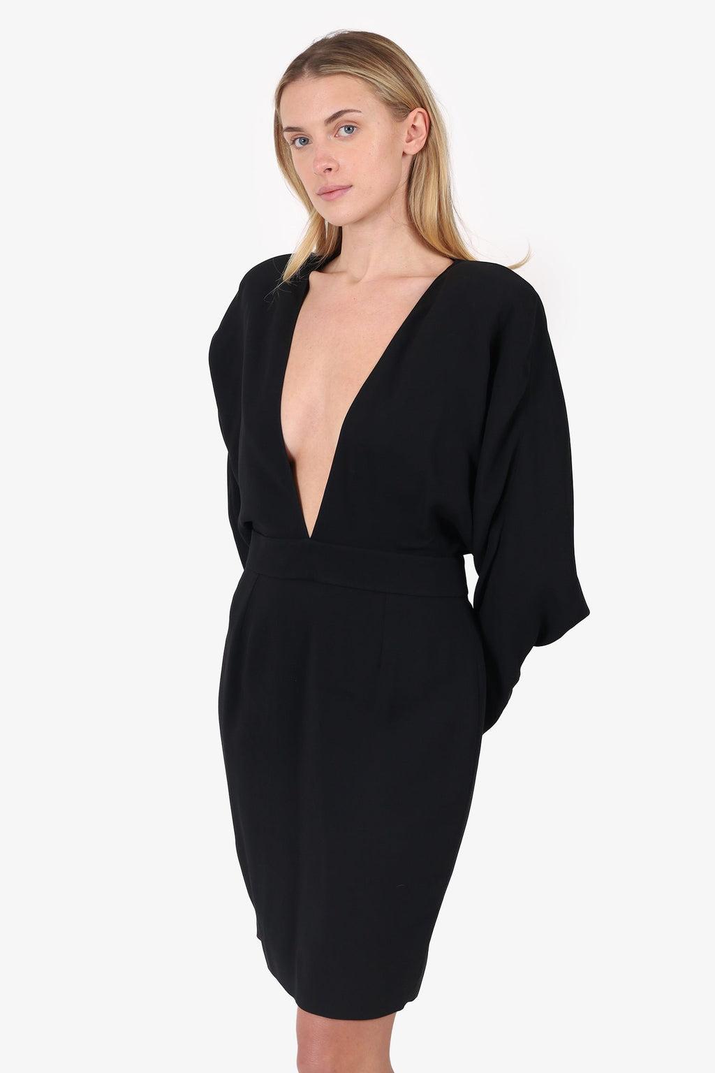 Alexandre Vauthier Black V-Neck Shoulder Pad Dress Size 40