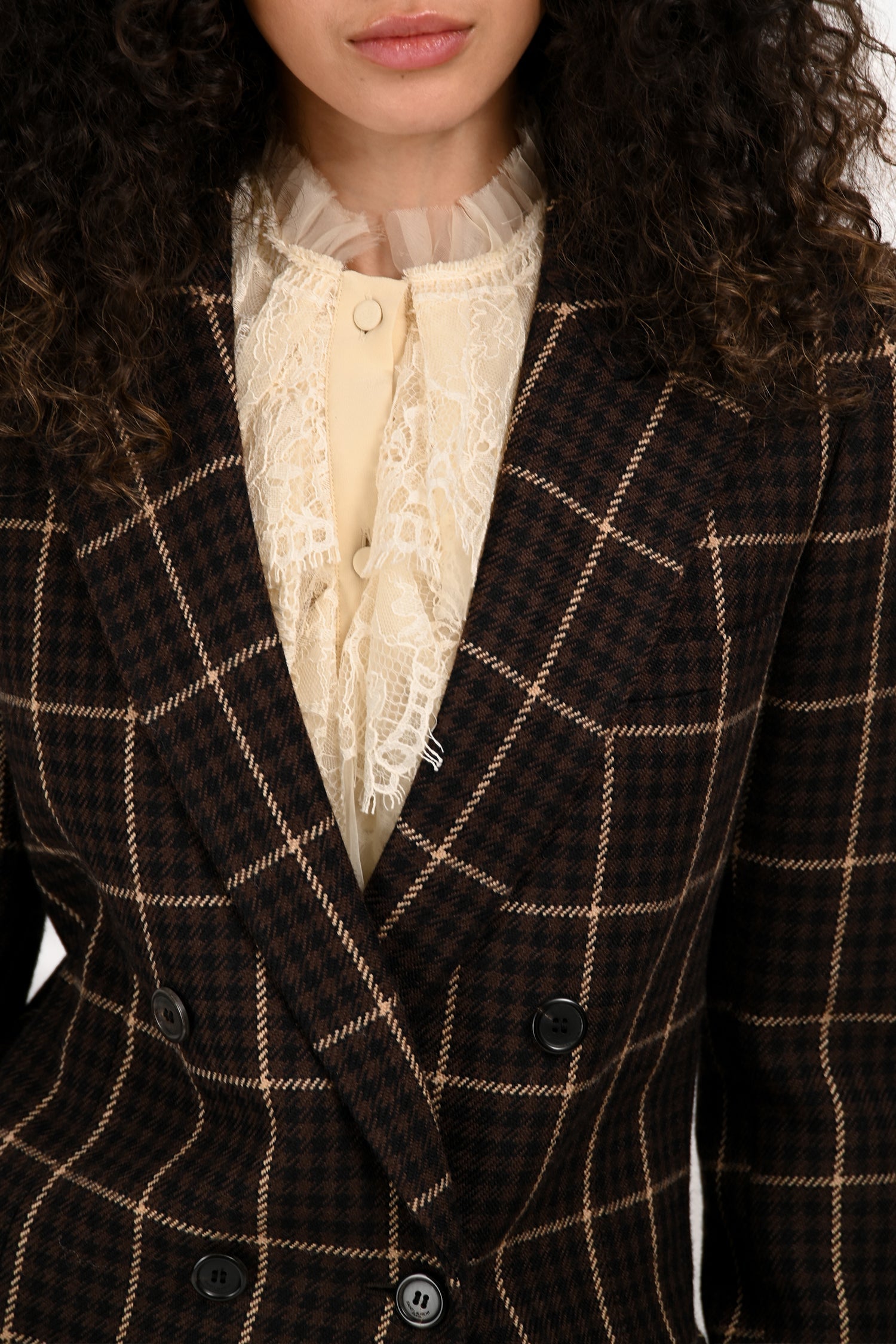 Saint Laurent Wool Brown Plaid Houndstooth Double-Breasted Blazer Size 40