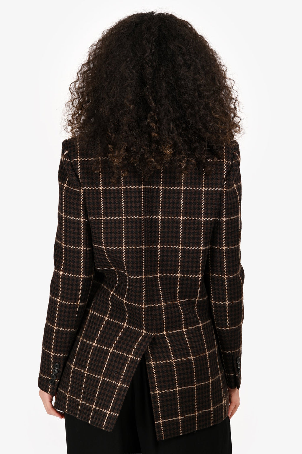 Saint Laurent Wool Brown Plaid Houndstooth Double-Breasted Blazer Size 40