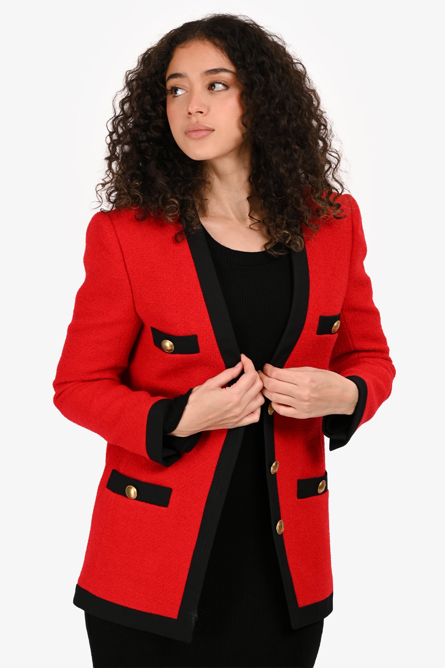 Saint Laurent Red Wool Two-Tone Bouclé Tweed Blazer Size 42