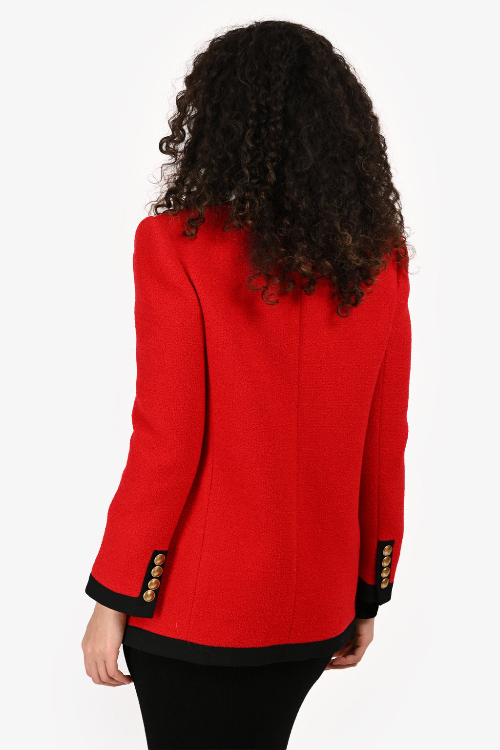 Saint Laurent Red Wool Two-Tone Bouclé Tweed Blazer Size 42