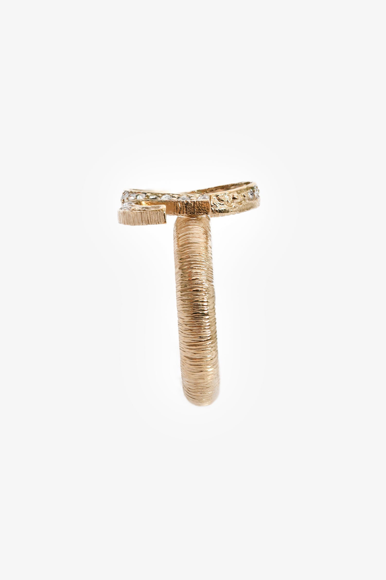 Pre-Loved Chanel™ 2015 Champagne Gold Toned CC Crystal Ring