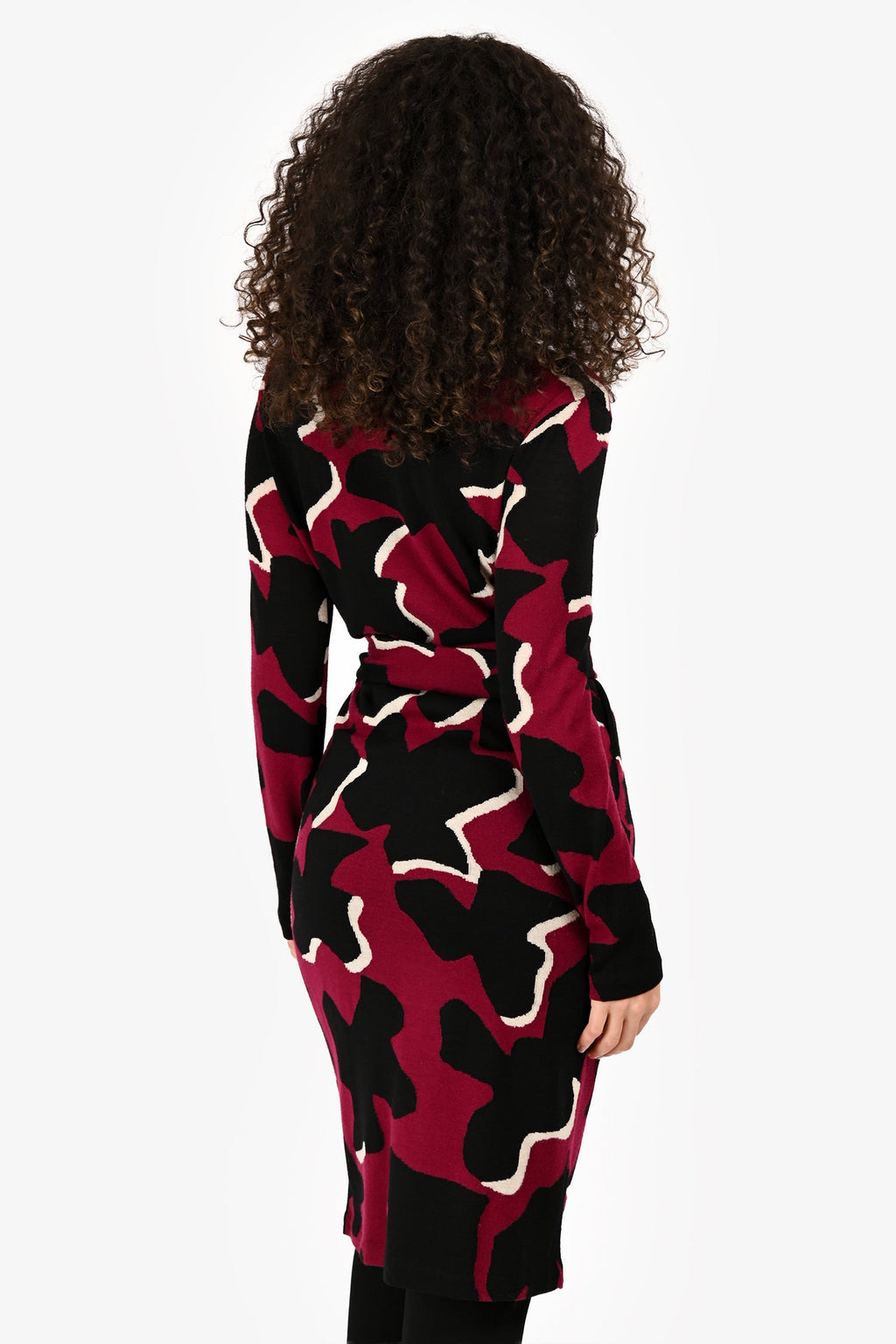 Diane von Furstenberg Black/Burgundy Wool 'Richley Dove Bloom' Wrap Dress Size S