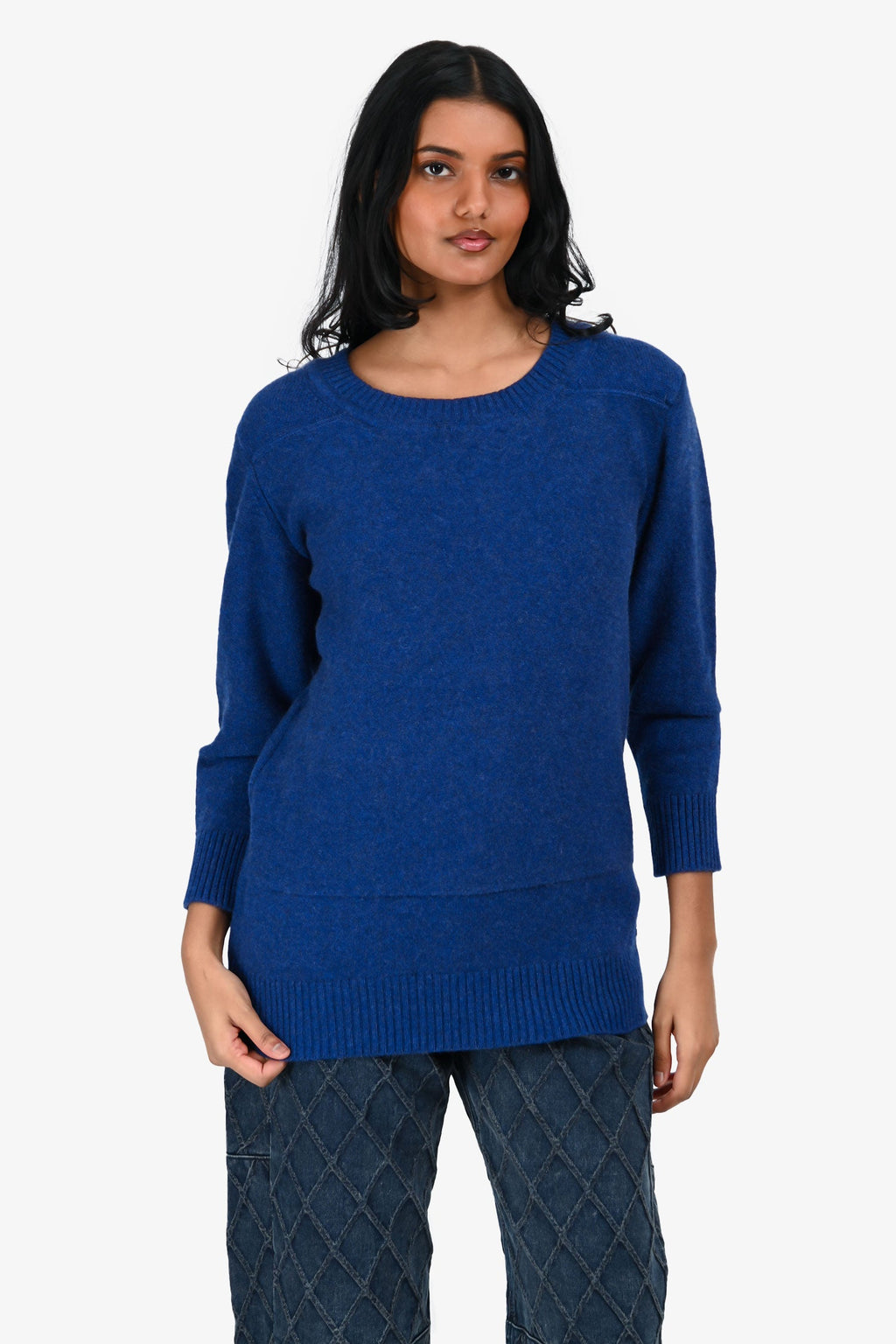 Hermès Blue Cashmere Crewneck Long Sleeve Sweater Size 34