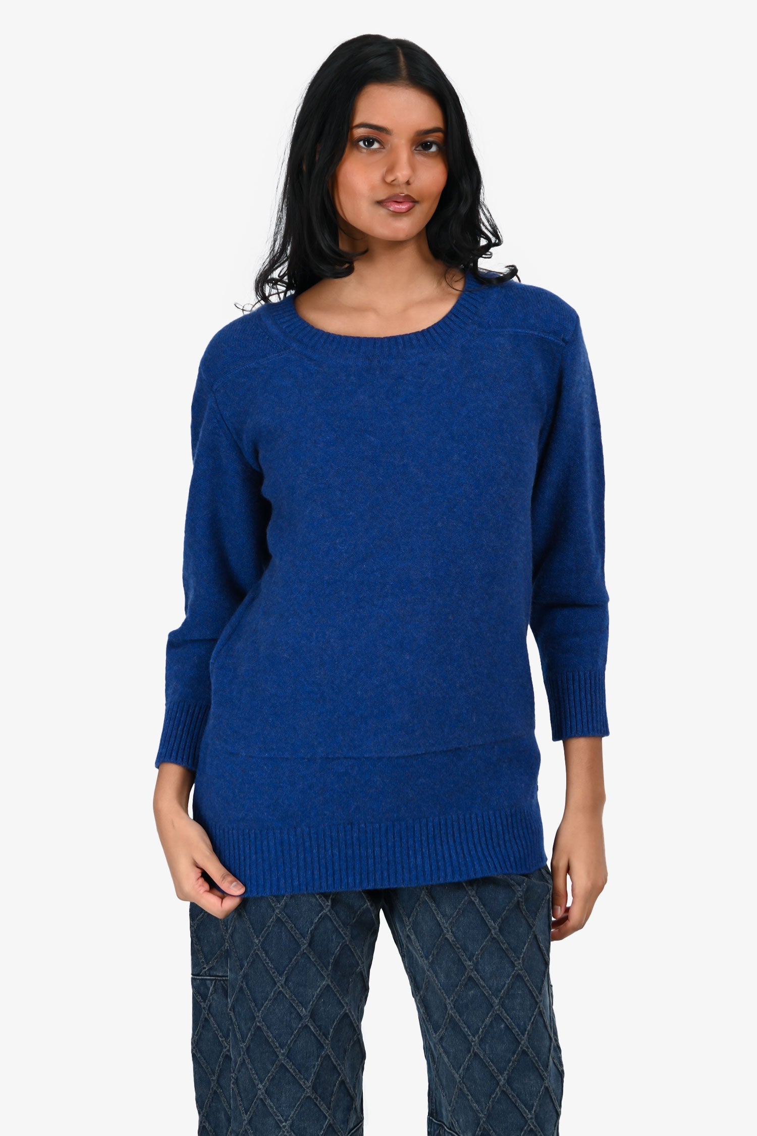 Hermès Blue Cashmere Crewneck Long Sleeve Sweater Size 34