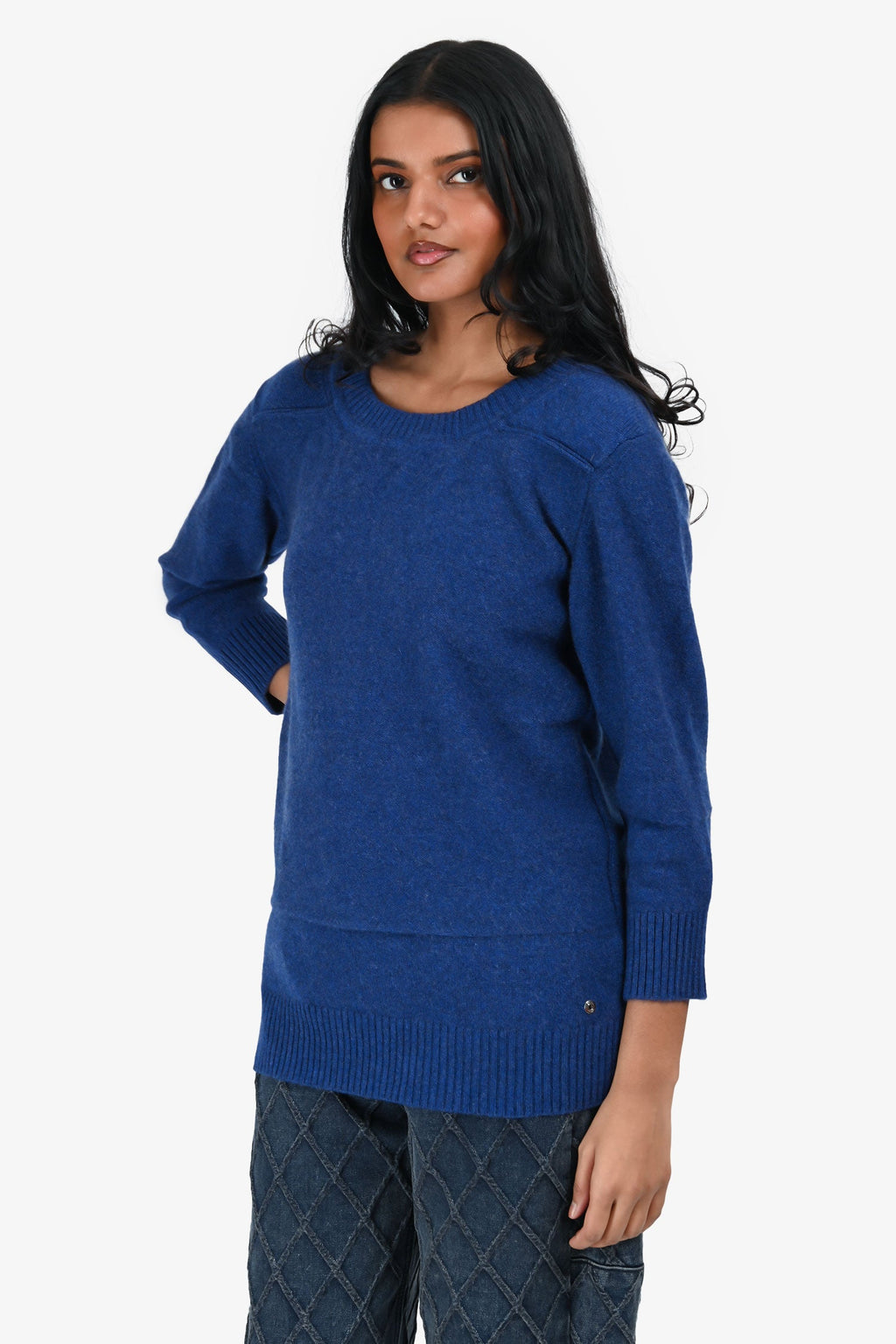 Hermès Blue Cashmere Crewneck Long Sleeve Sweater Size 34
