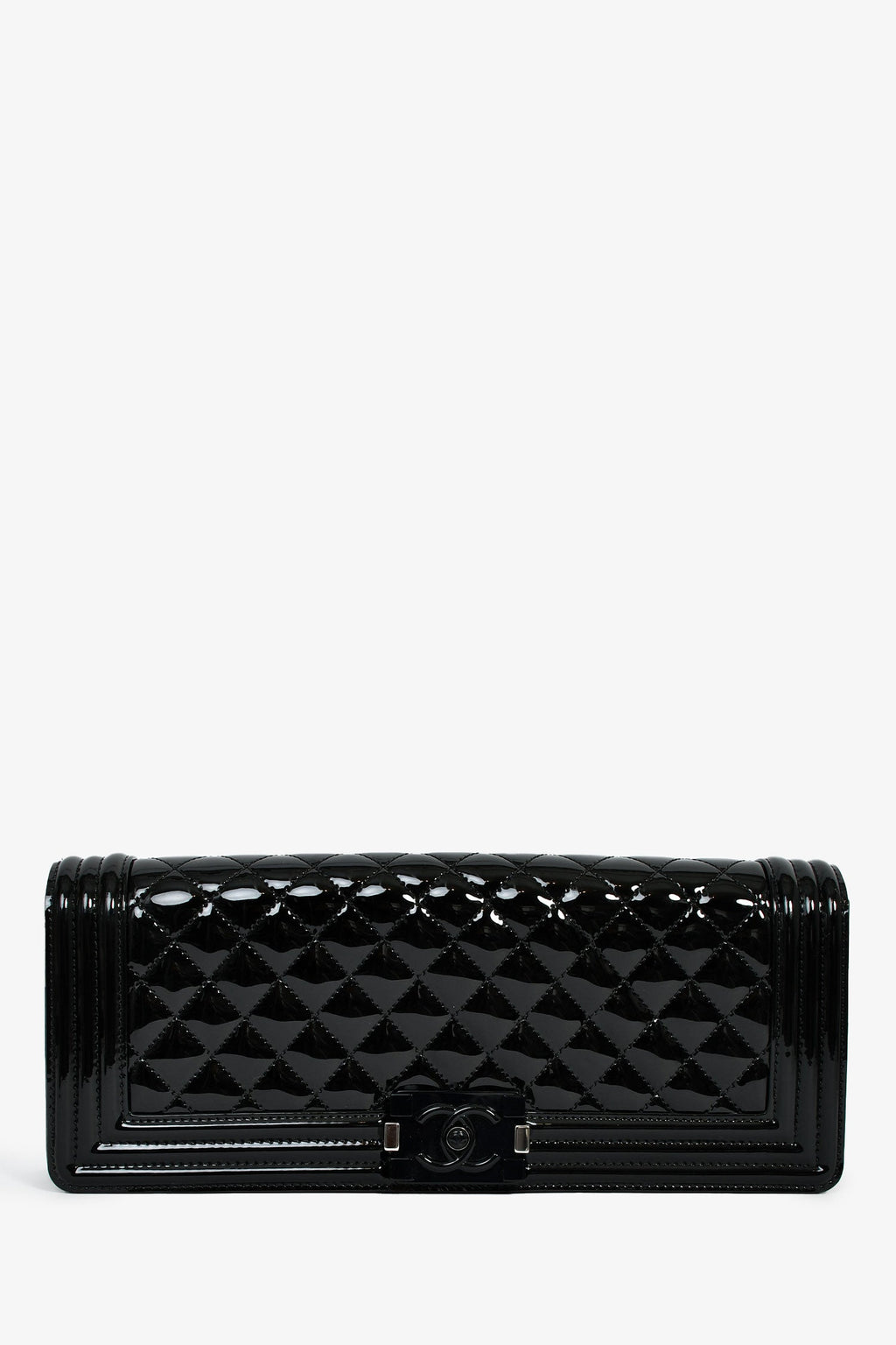 Pre-Loved Chanel™ 2014 Black Patent Leather Boy Clutch On Chain