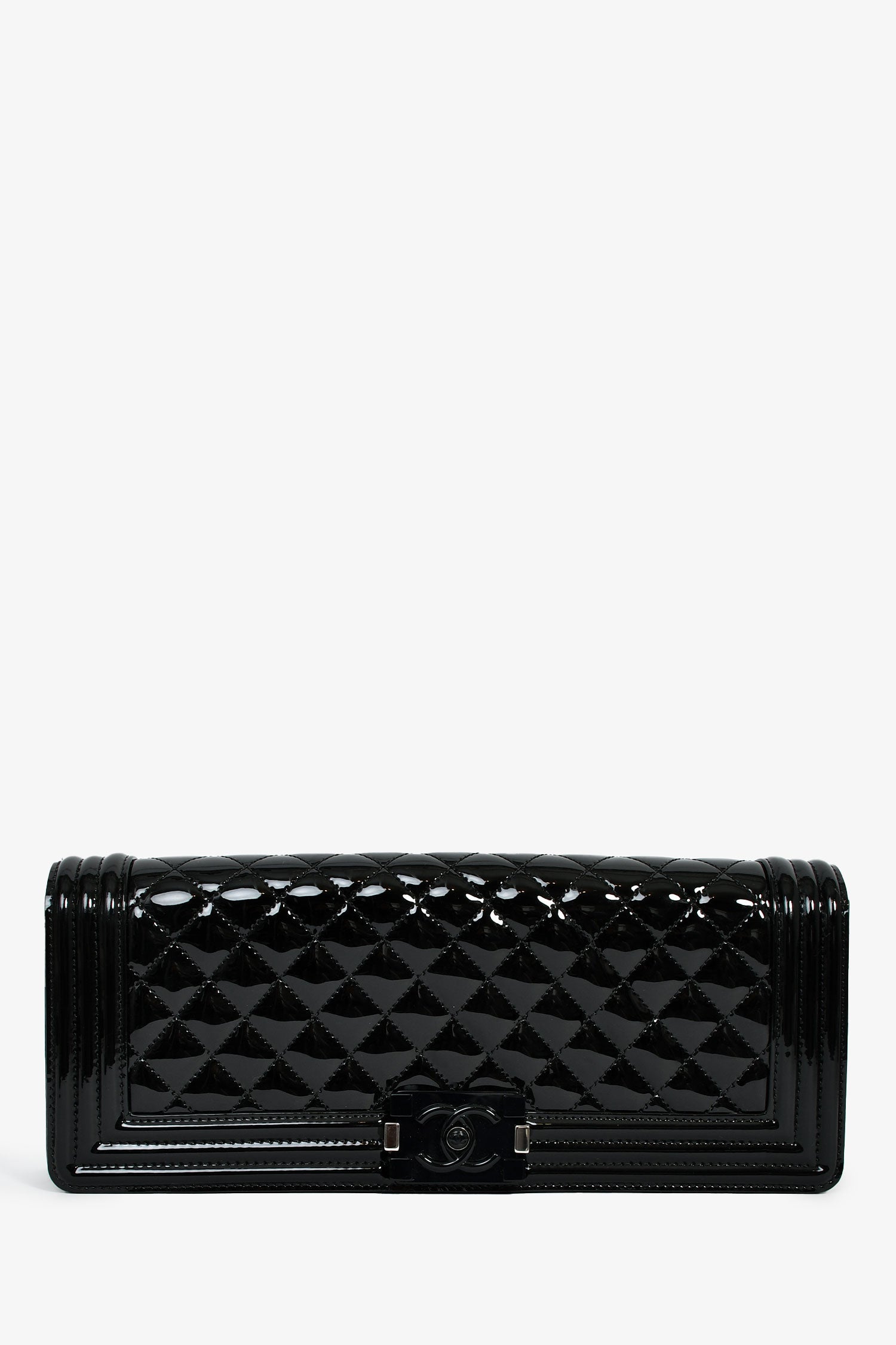 Pre-Loved Chanel™ 2014 Black Patent Leather Boy Clutch On Chain