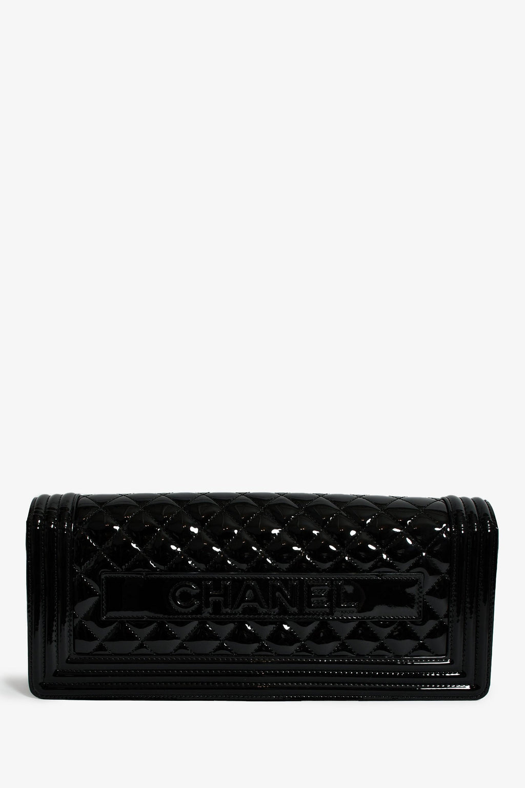 Pre-Loved Chanel™ 2014 Black Patent Leather Boy Clutch On Chain