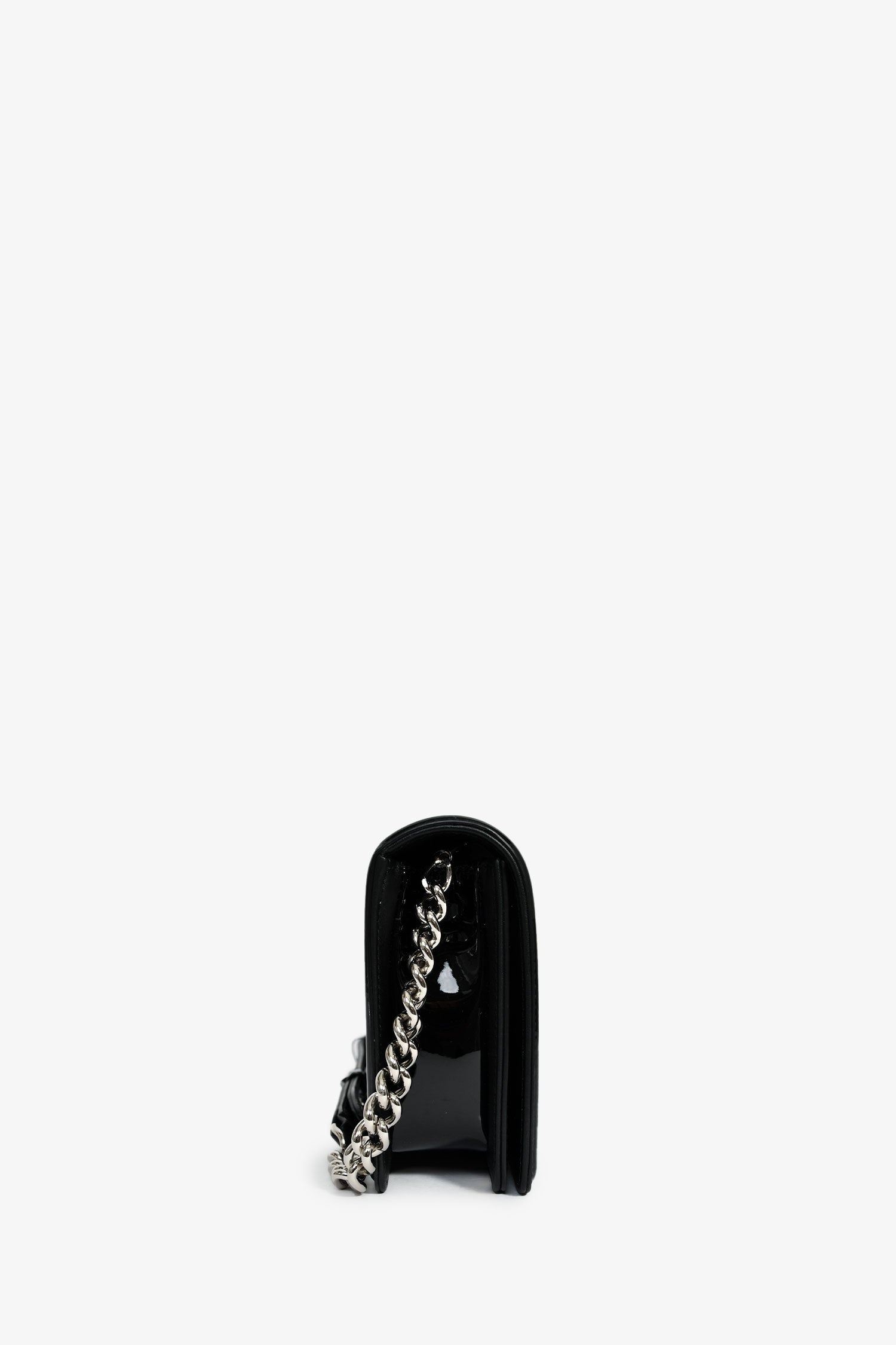 Pre-Loved Chanel™ 2014 Black Patent Leather Boy Clutch On Chain