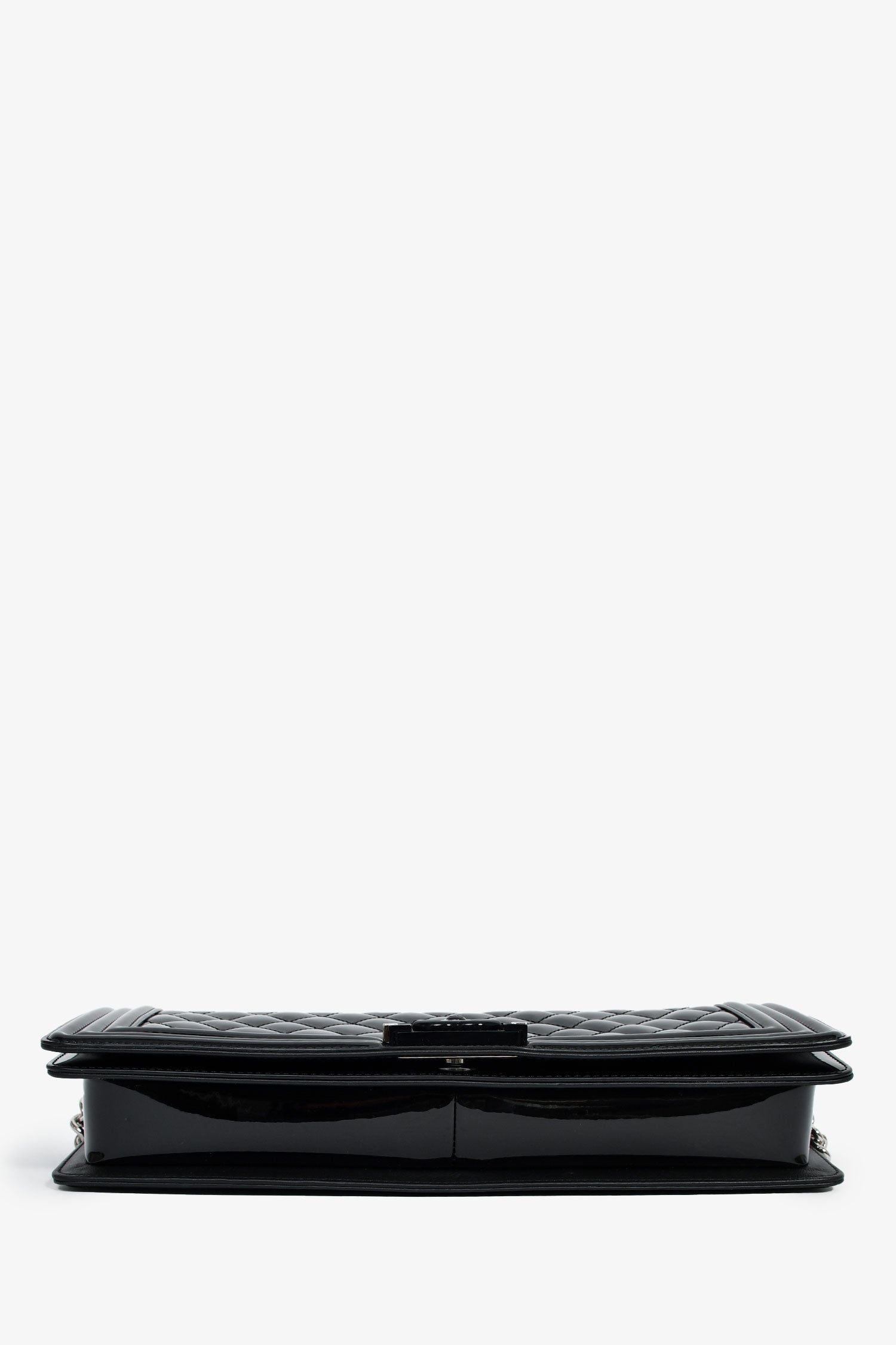 Pre-Loved Chanel™ 2014 Black Patent Leather Boy Clutch On Chain