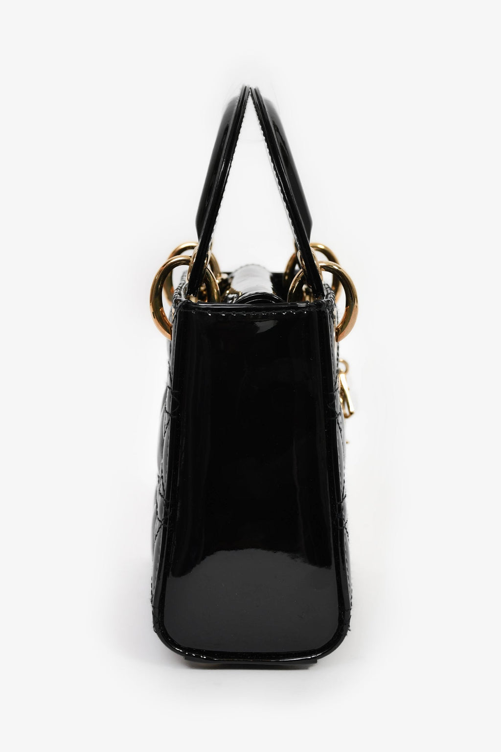 Christian Dior 2020 Black Patent Leather Mini Lady Dior Bag With Strap