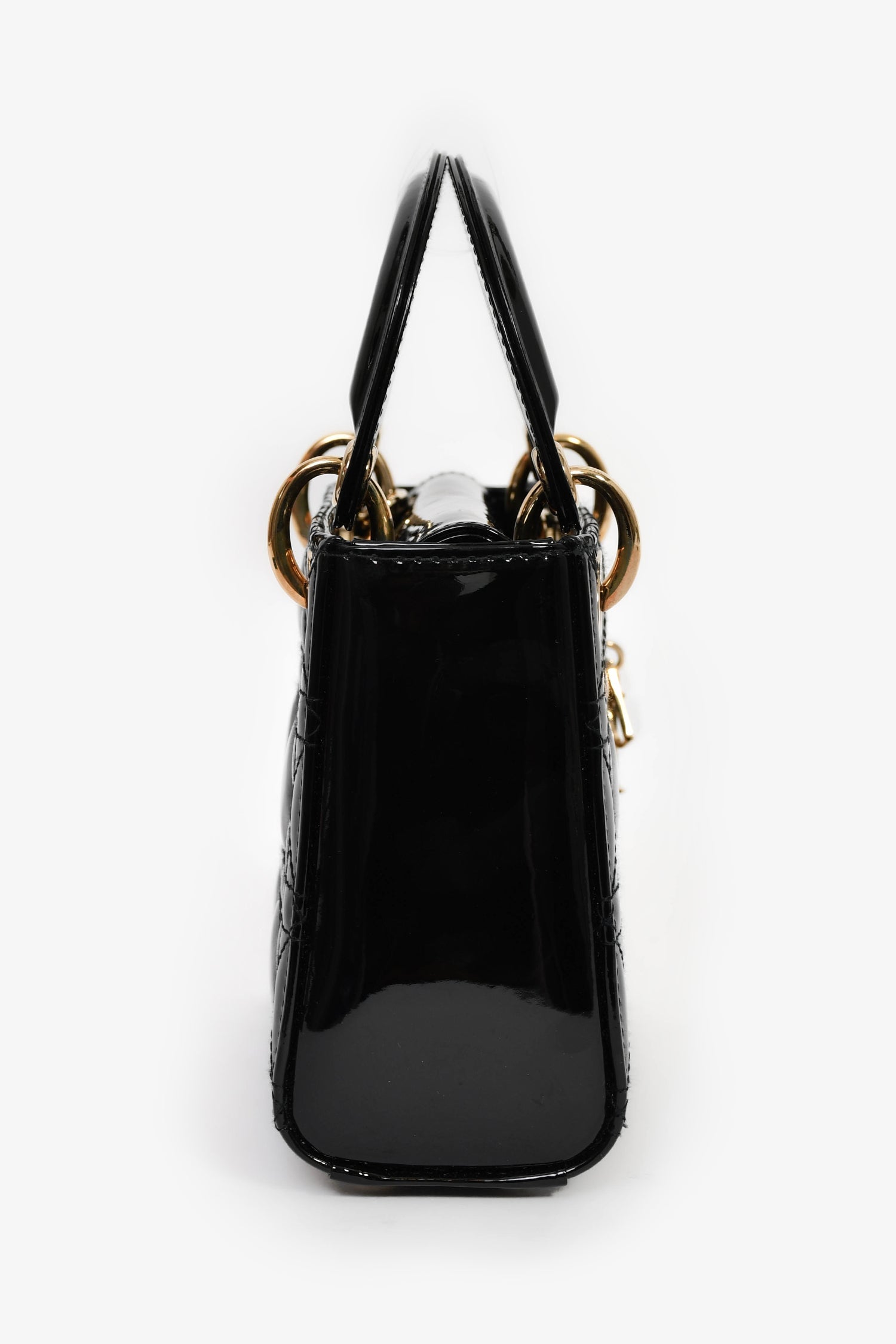 Christian Dior 2020 Black Patent Leather Mini Lady Dior Bag With Strap
