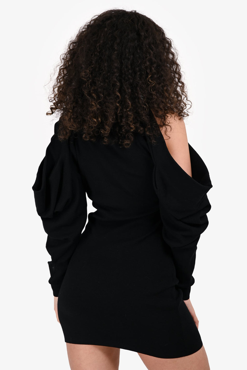 Louis Vuitton 2020 Black Wool Cold Shoulder Puff Sleeve Mini Dress Size S