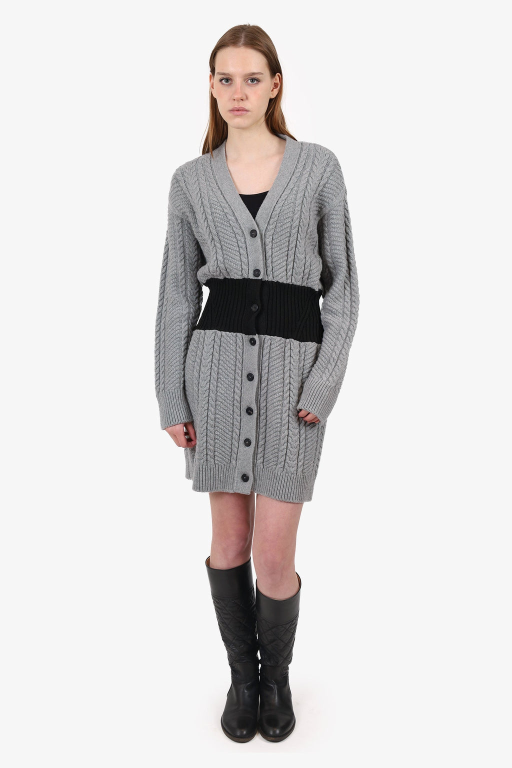 Alexander McQueen Grey/Black Wool/Cashmere Knit igan Dress Size L