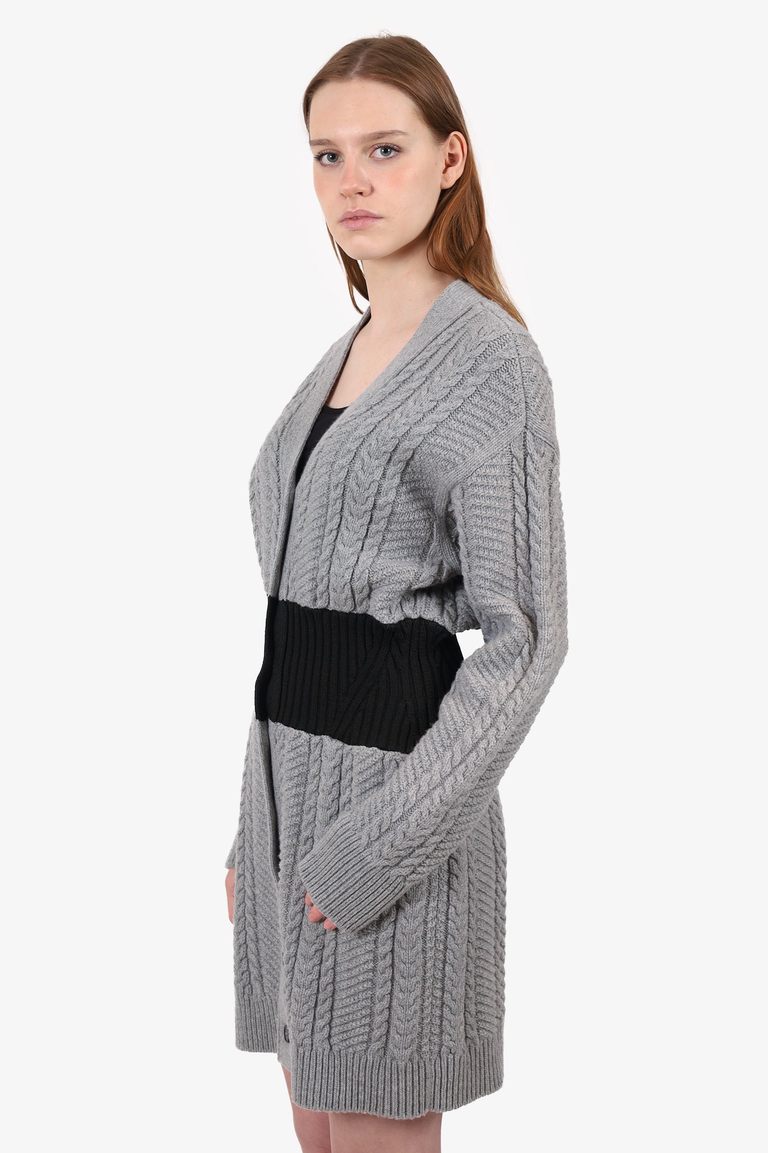 Alexander McQueen Grey/Black Wool/Cashmere Knit igan Dress Size L