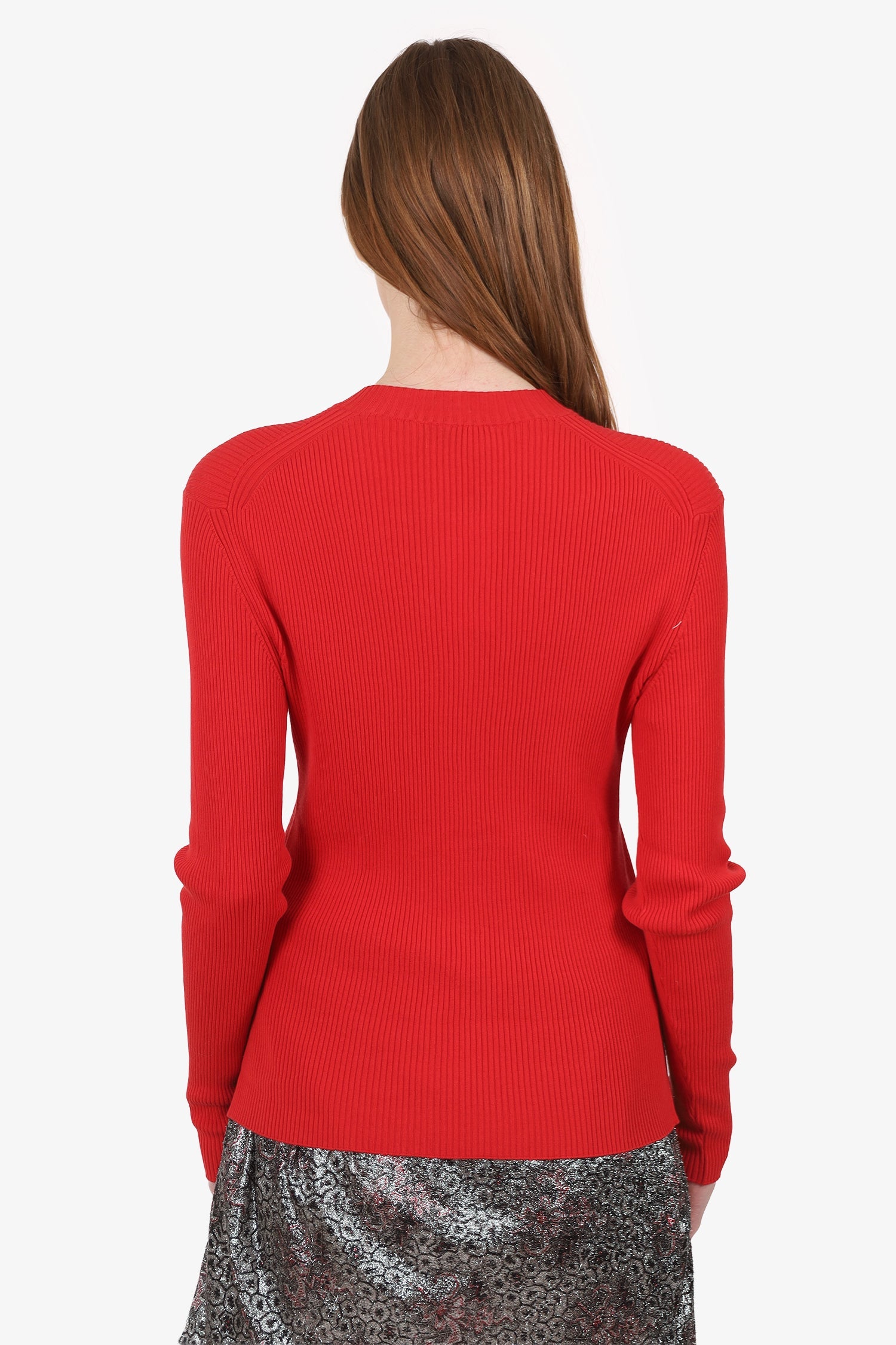 Fendi Red Ribbed Knit/Leather Flower Button igan Size 42