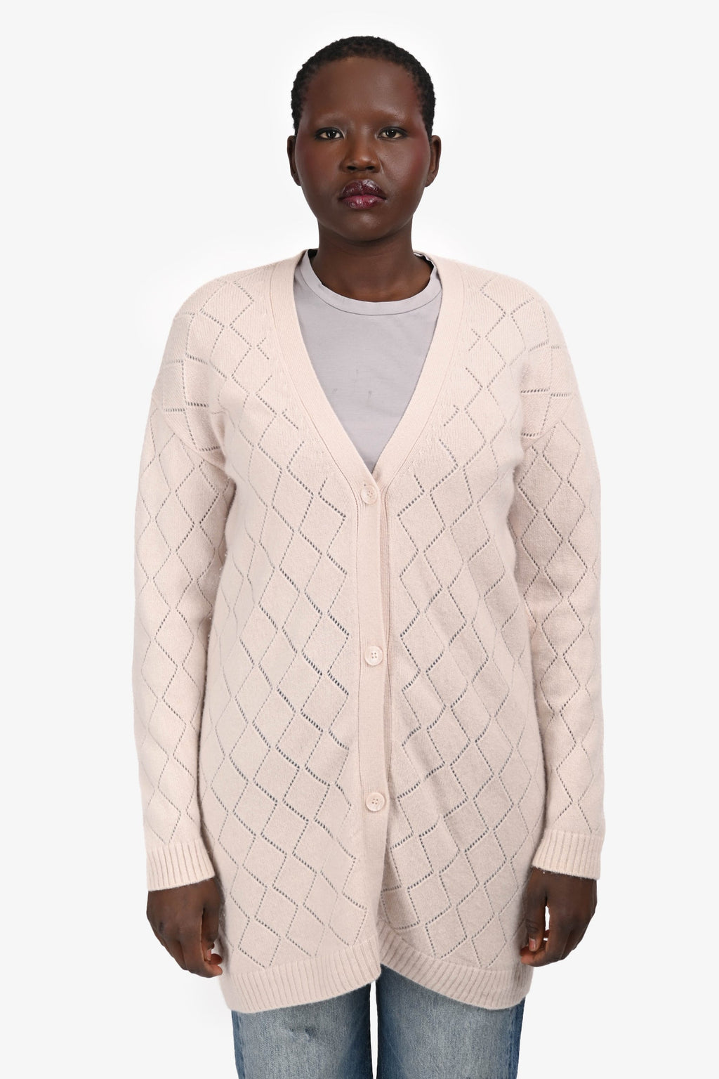 Sablyn Light Pink Cashmere Long Button-Up igan Size M