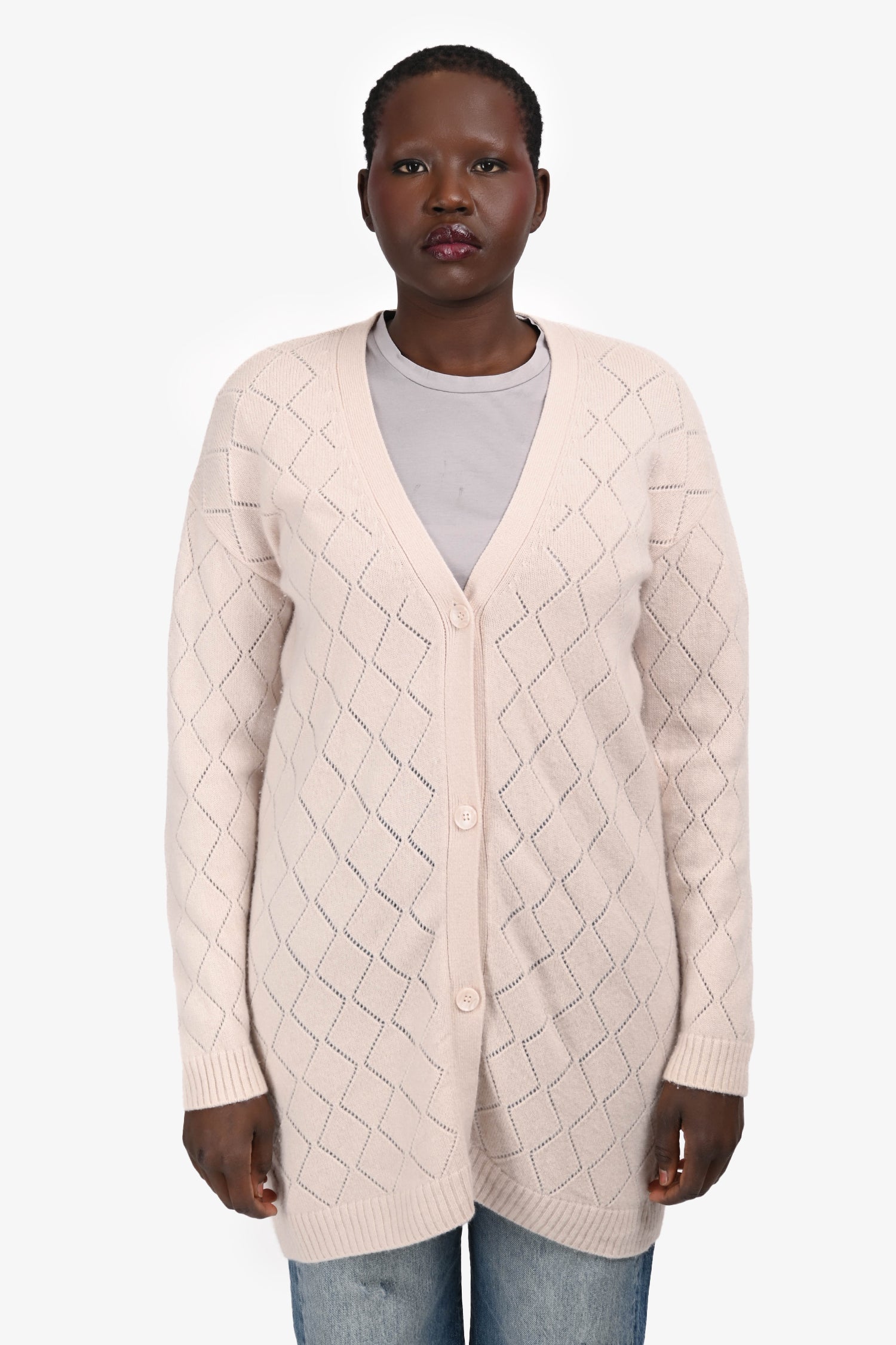 Sablyn Light Pink Cashmere Long Button-Up igan Size M