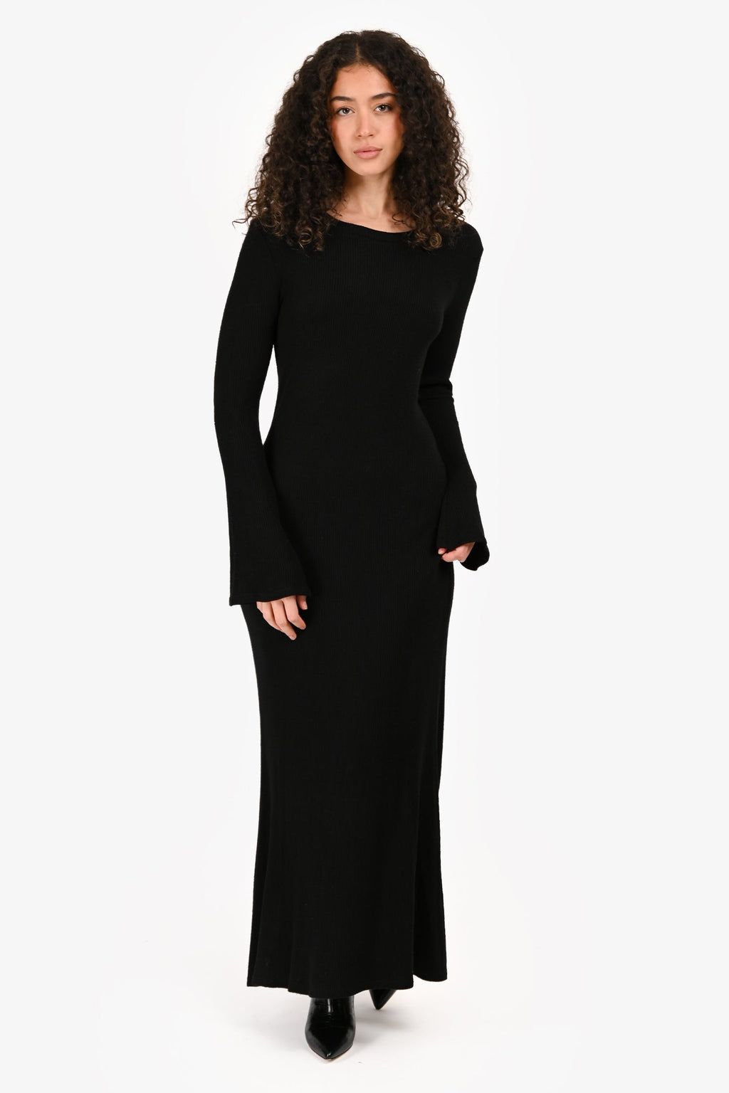 Sablyn Black Knit Ribbed Maxi Long Sleeve Dress Size M