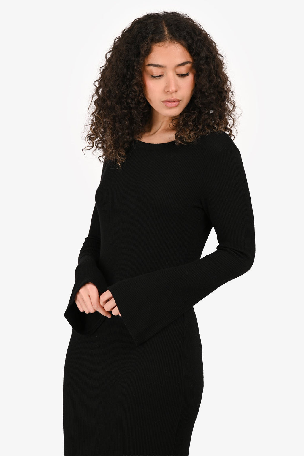 Sablyn Black Knit Ribbed Maxi Long Sleeve Dress Size M