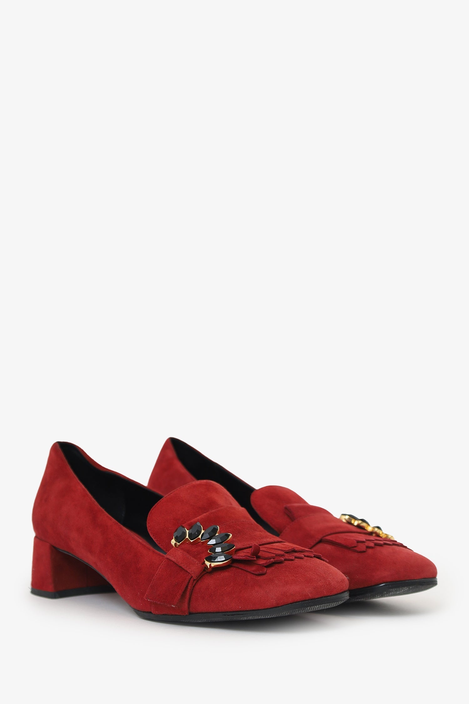 Erdem Red Suede Crystal Detail Block Heels Size 38