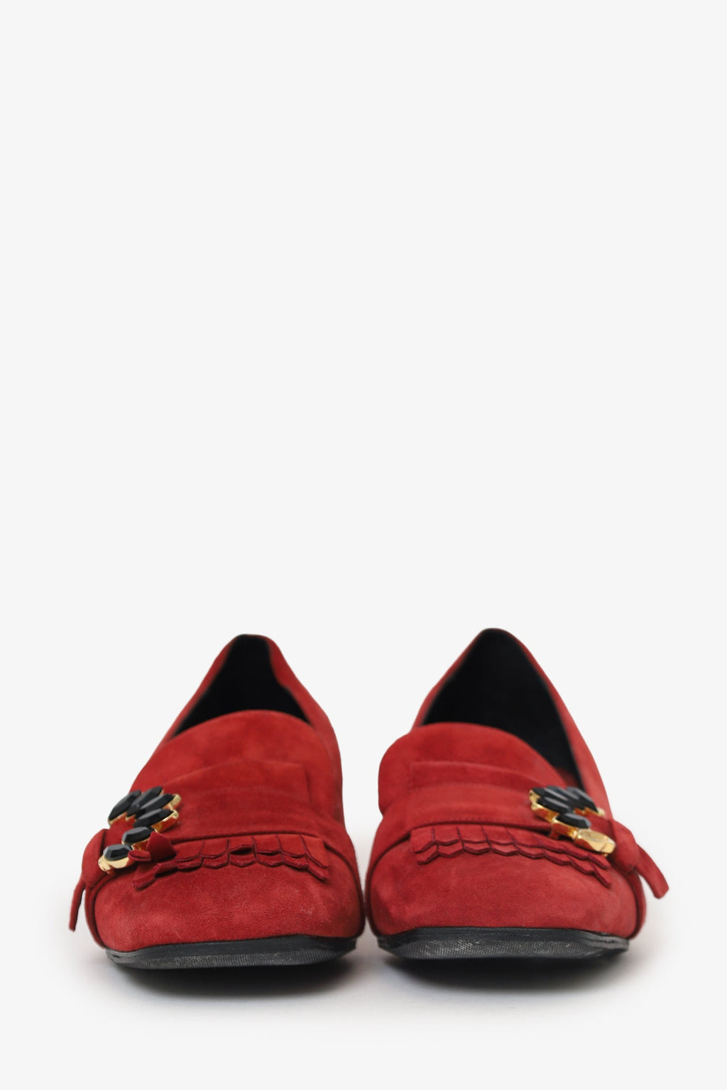 Erdem Red Suede Crystal Detail Block Heels Size 38