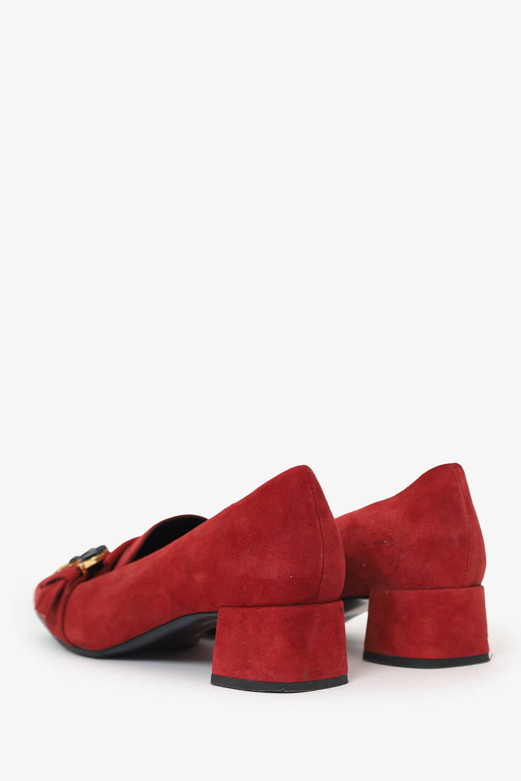 Erdem Red Suede Crystal Detail Block Heels Size 38