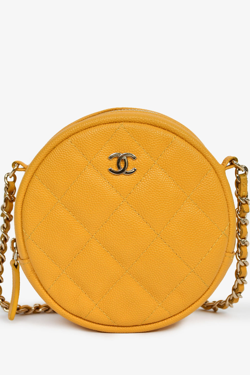Pre-Loved Chanel™ 2018-19 Yellow Caviar Leather Round Chain Bag