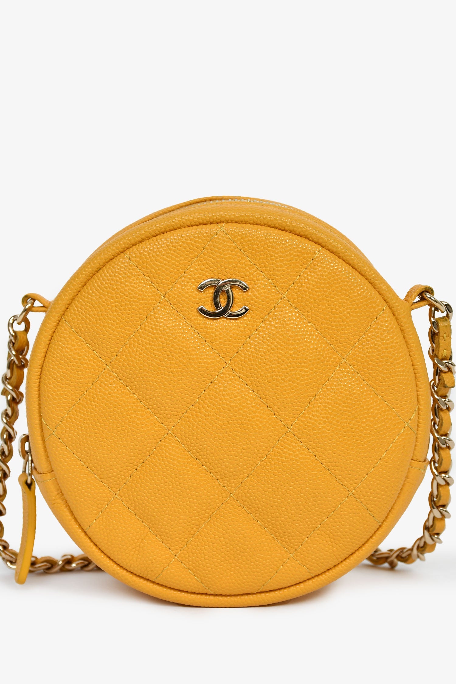 Pre-Loved Chanel™ 2018-19 Yellow Caviar Leather Round Chain Bag