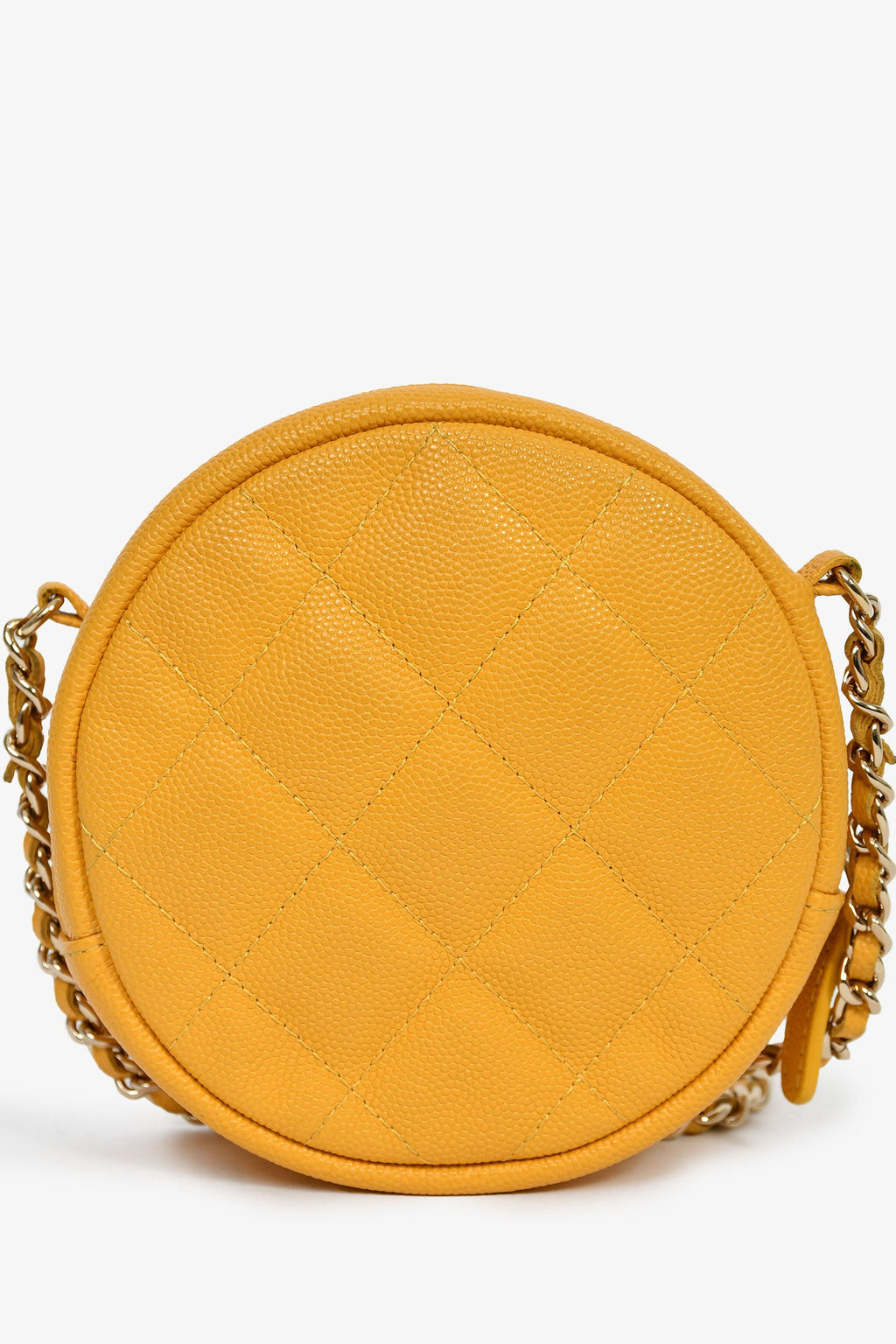 Pre-Loved Chanel™ 2018-19 Yellow Caviar Leather Round Chain Bag